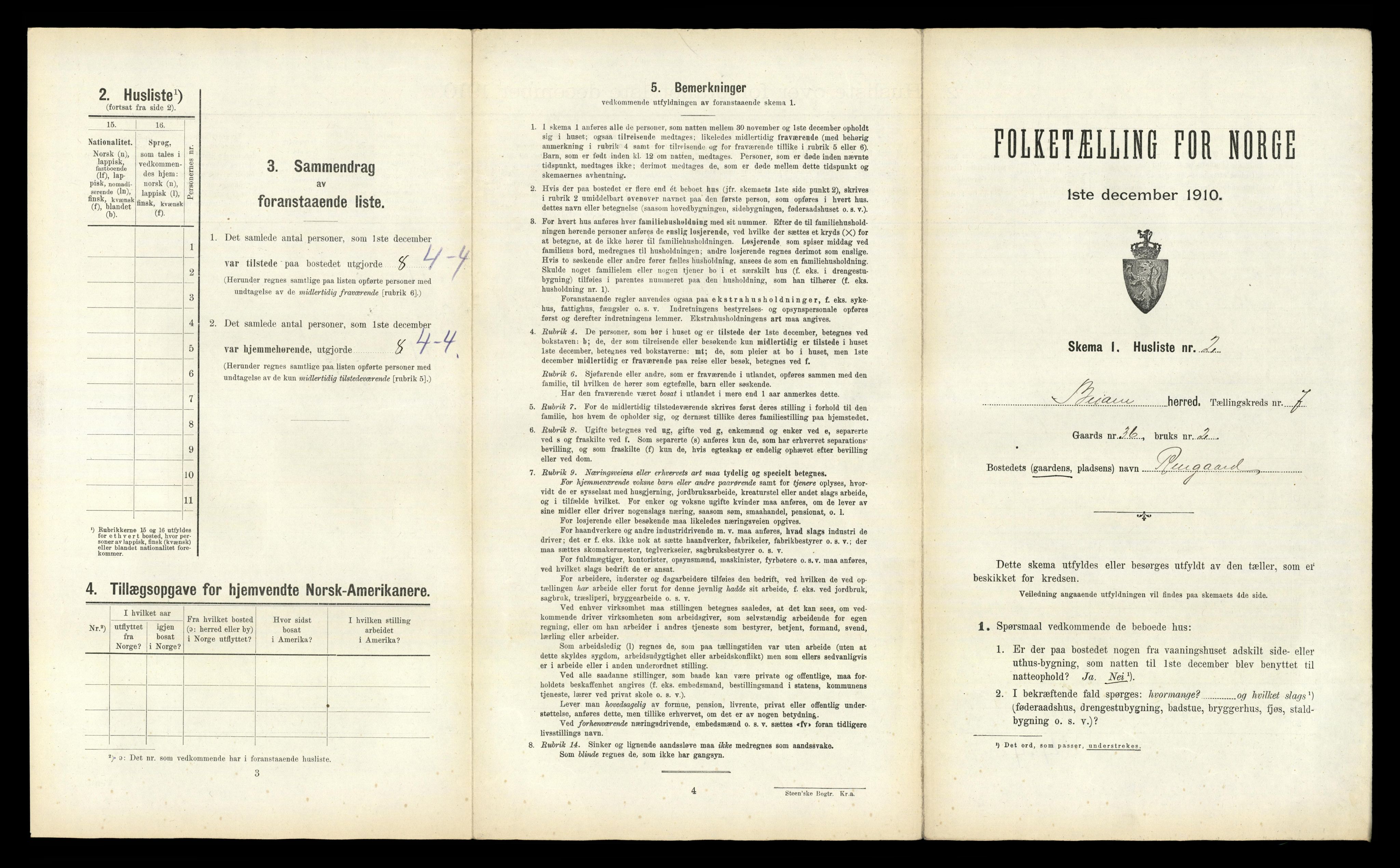 RA, 1910 census for Beiarn, 1910, p. 605