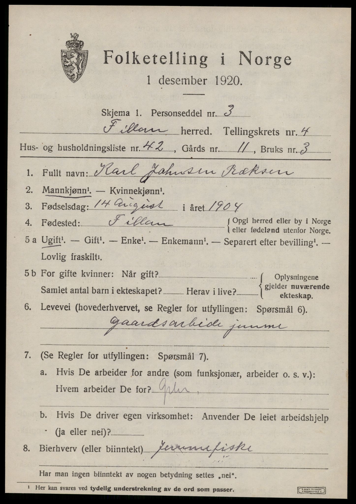 SAT, 1920 census for Fillan, 1920, p. 2300