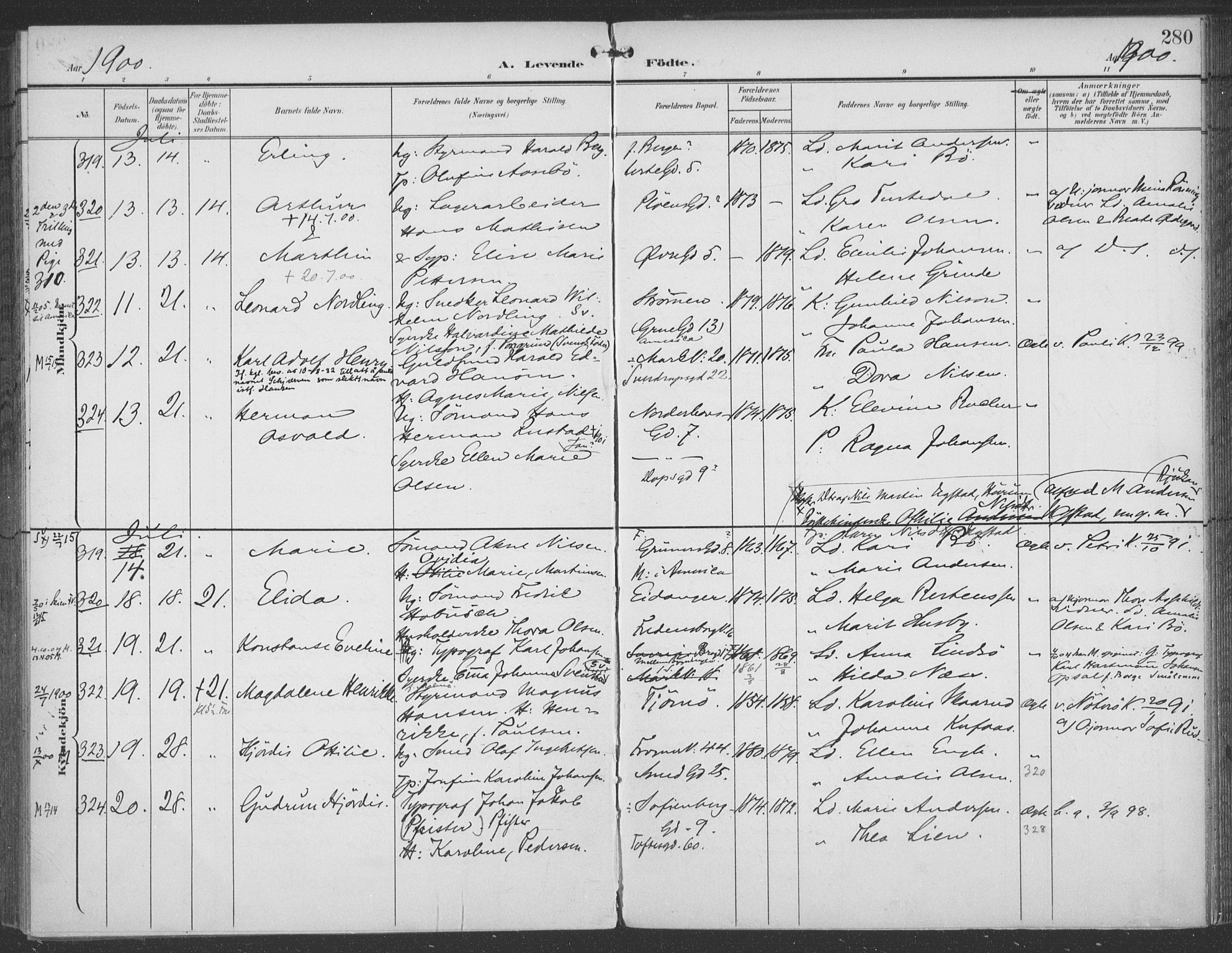 Rikshospitalet prestekontor Kirkebøker, SAO/A-10309b/F/L0011: Parish register (official) no. 11, 1898-1900, p. 280