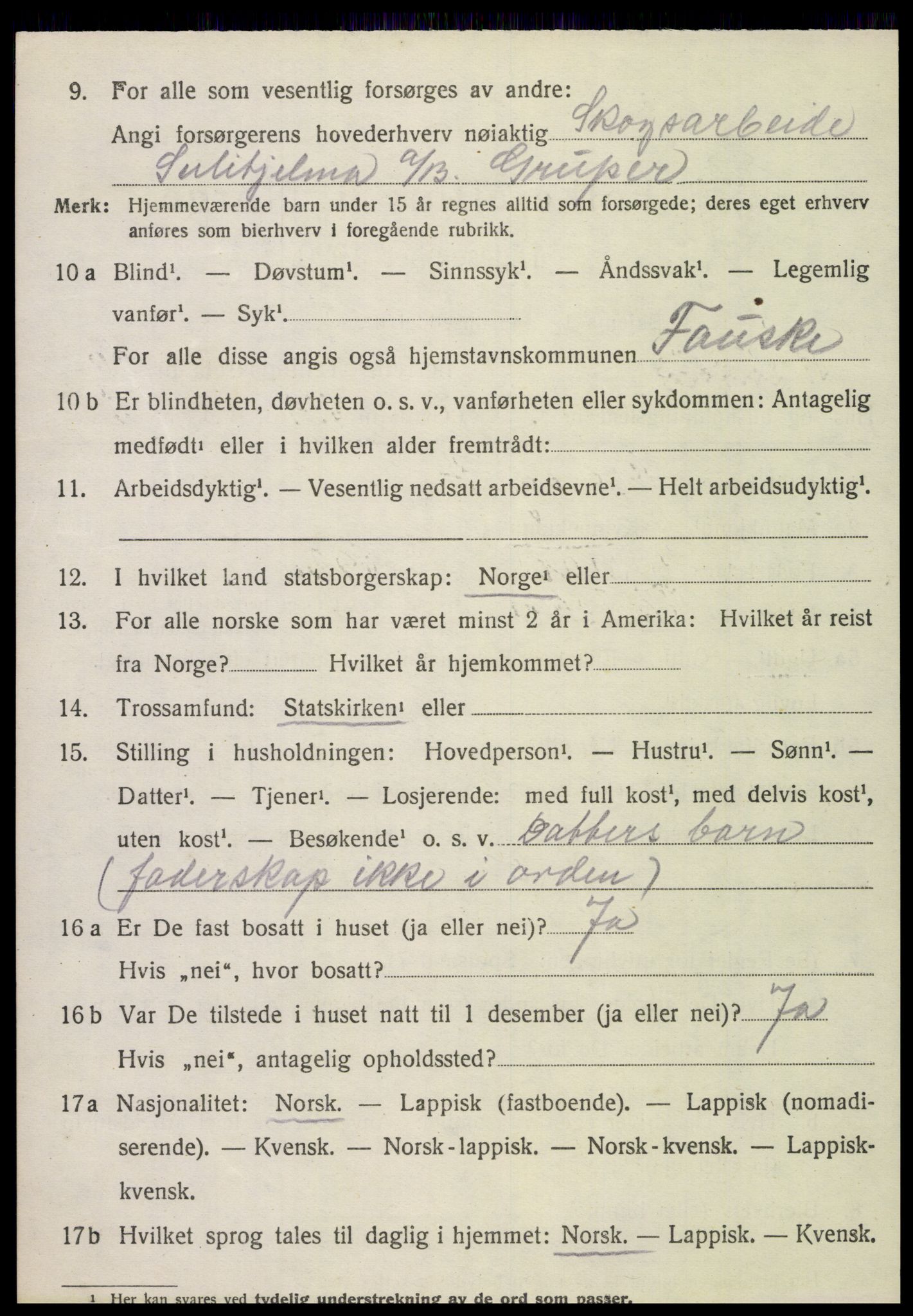 SAT, 1920 census for Fauske, 1920, p. 7601