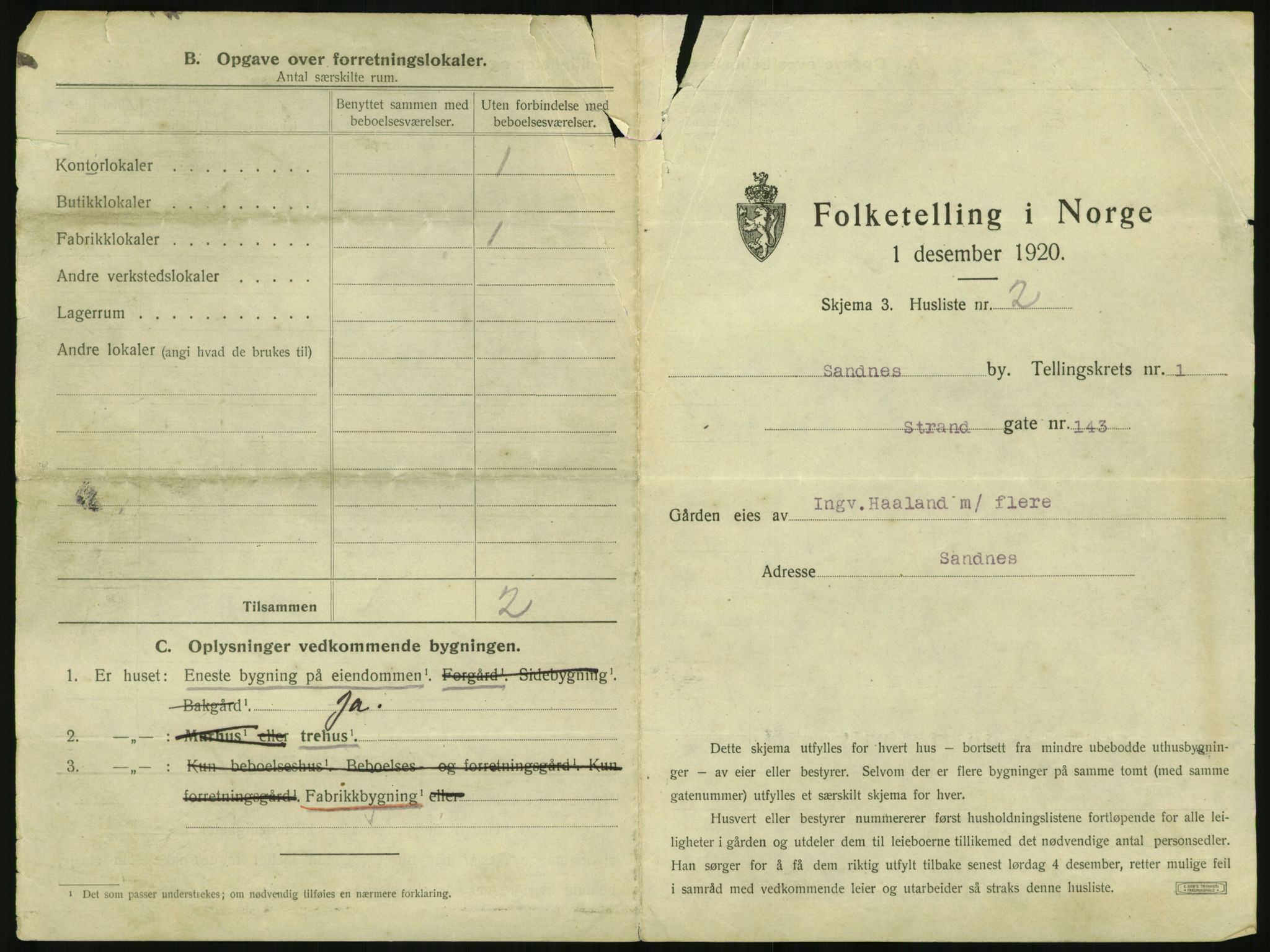 SAST, 1920 census for Sandnes, 1920, p. 48