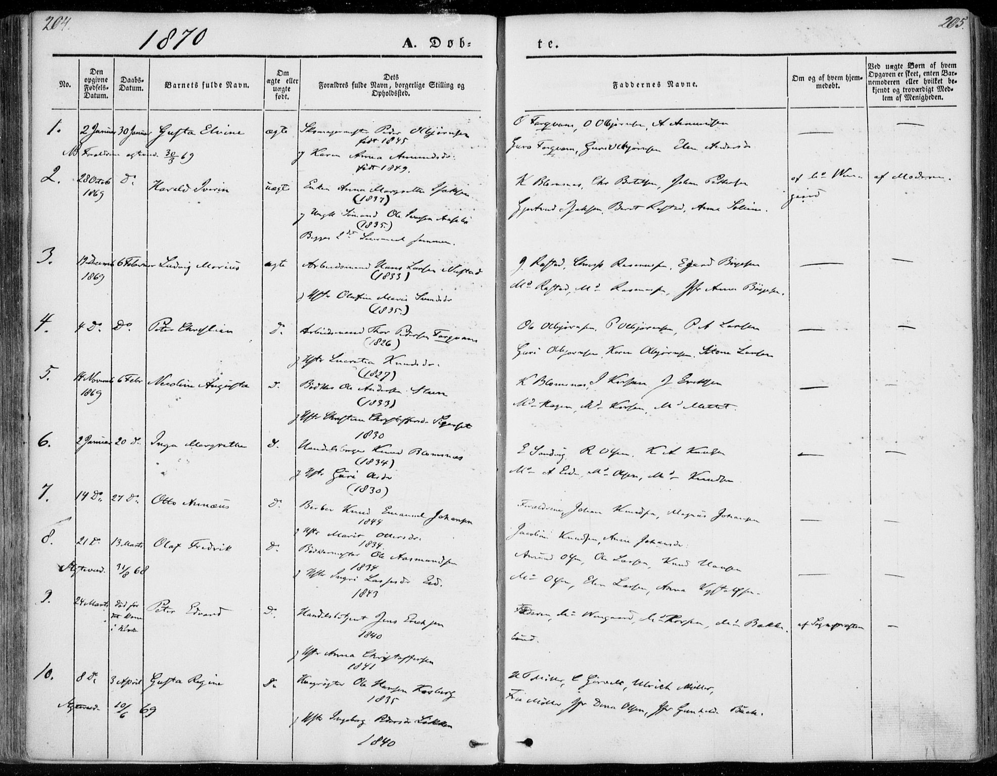 Ministerialprotokoller, klokkerbøker og fødselsregistre - Møre og Romsdal, SAT/A-1454/558/L0689: Parish register (official) no. 558A03, 1843-1872, p. 204-205