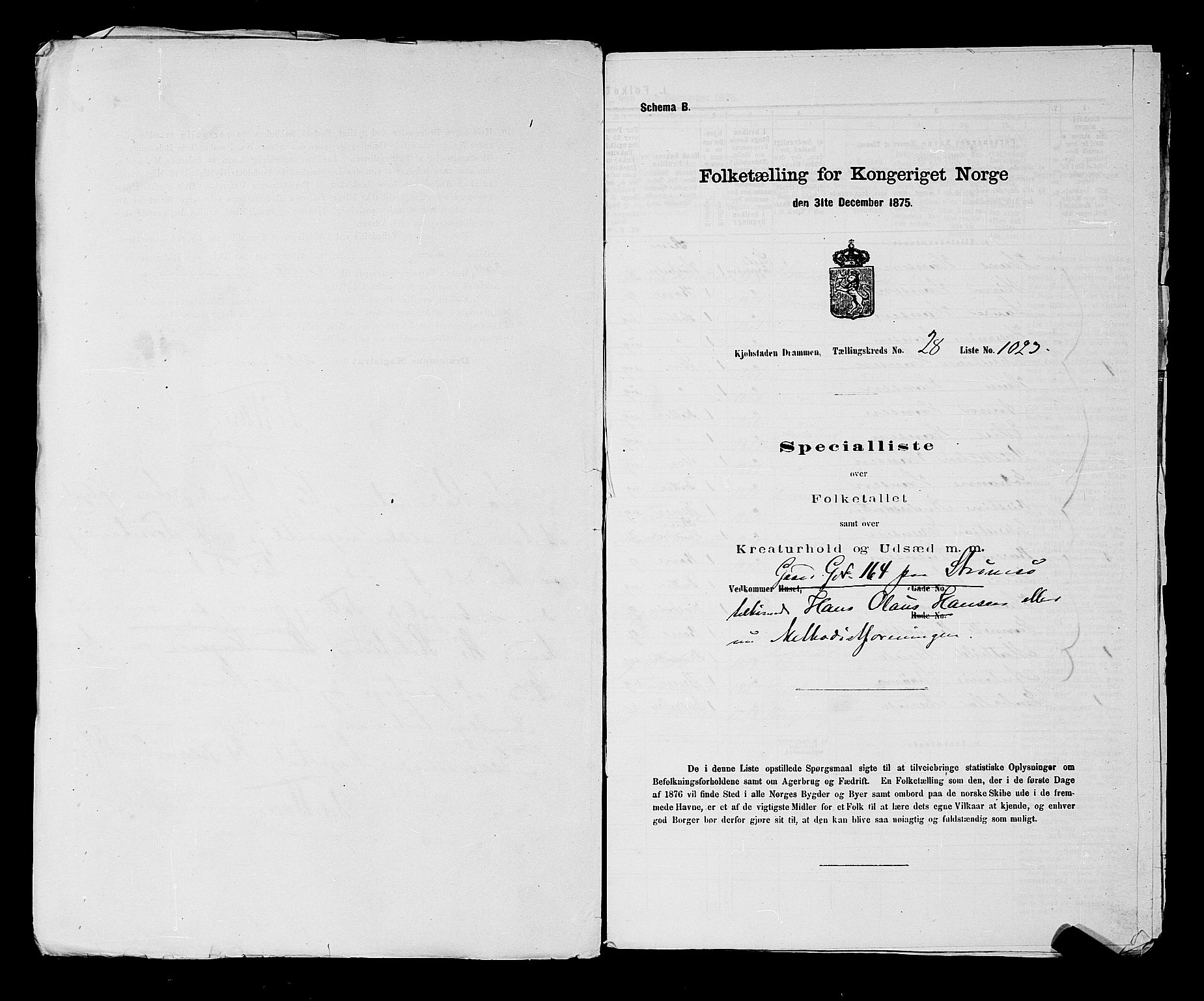 SAKO, 1875 census for 0602 Drammen, 1875, p. 2674