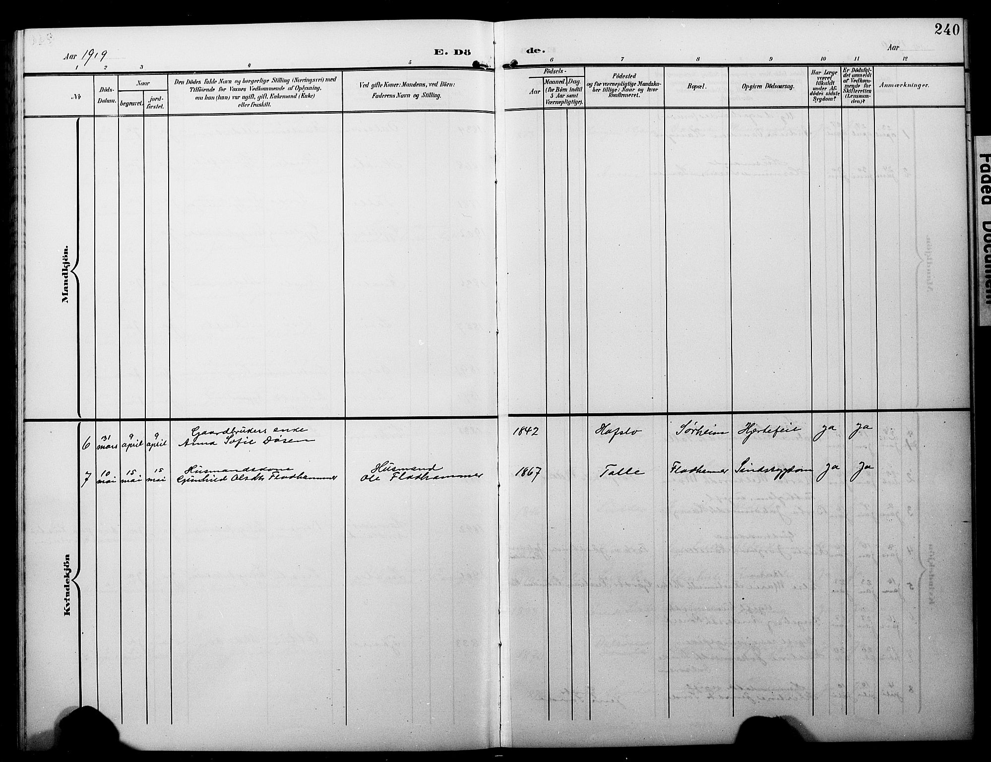 Luster sokneprestembete, AV/SAB-A-81101/H/Hab/Haba/L0001: Parish register (copy) no. A 1, 1903-1930, p. 240