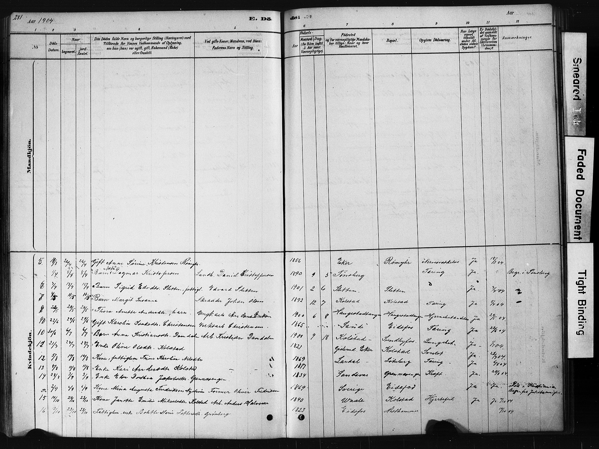 Hof kirkebøker, AV/SAKO-A-64/G/Ga/L0004: Parish register (copy) no. I 4, 1878-1930, p. 281