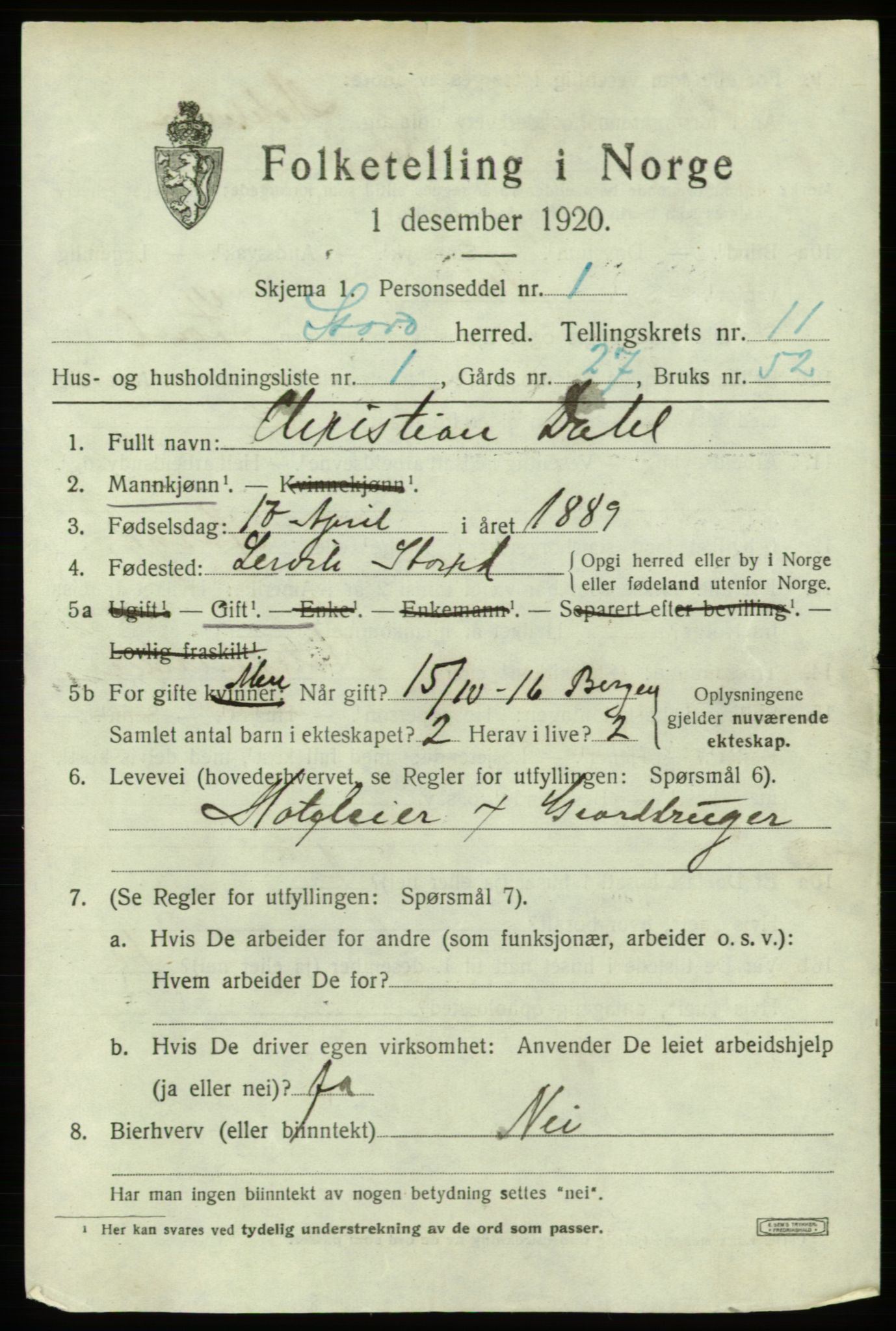 SAB, 1920 census for Stord, 1920, p. 6315