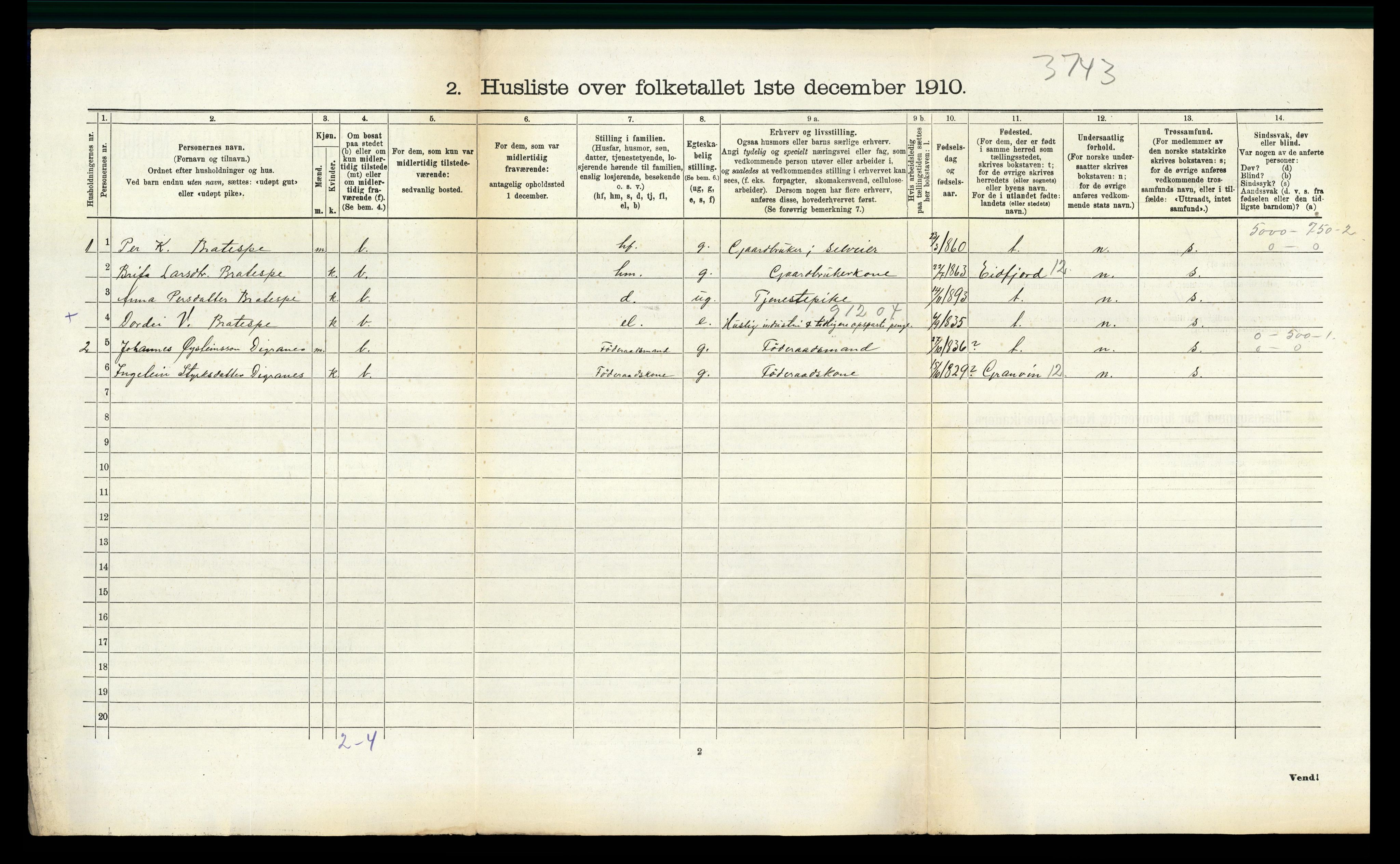 RA, 1910 census for Ullensvang, 1910, p. 798