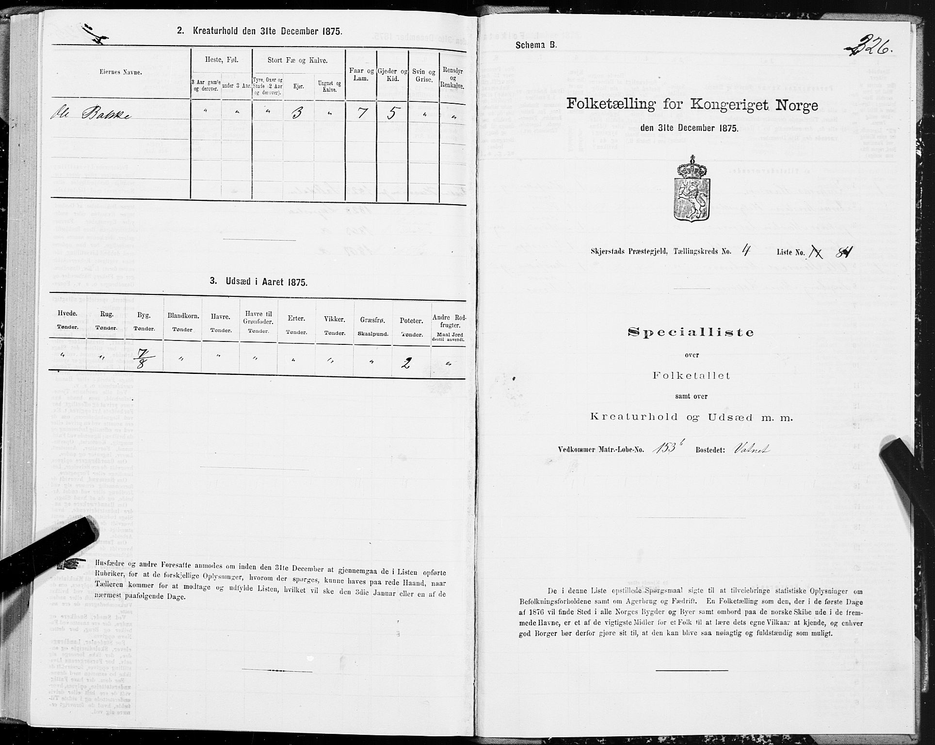 SAT, 1875 census for 1842P Skjerstad, 1875, p. 2226