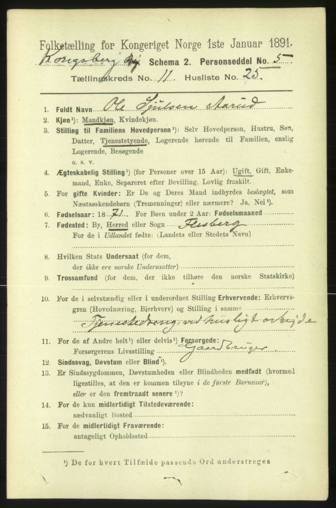 RA, 1891 census for 0604 Kongsberg, 1891, p. 6938