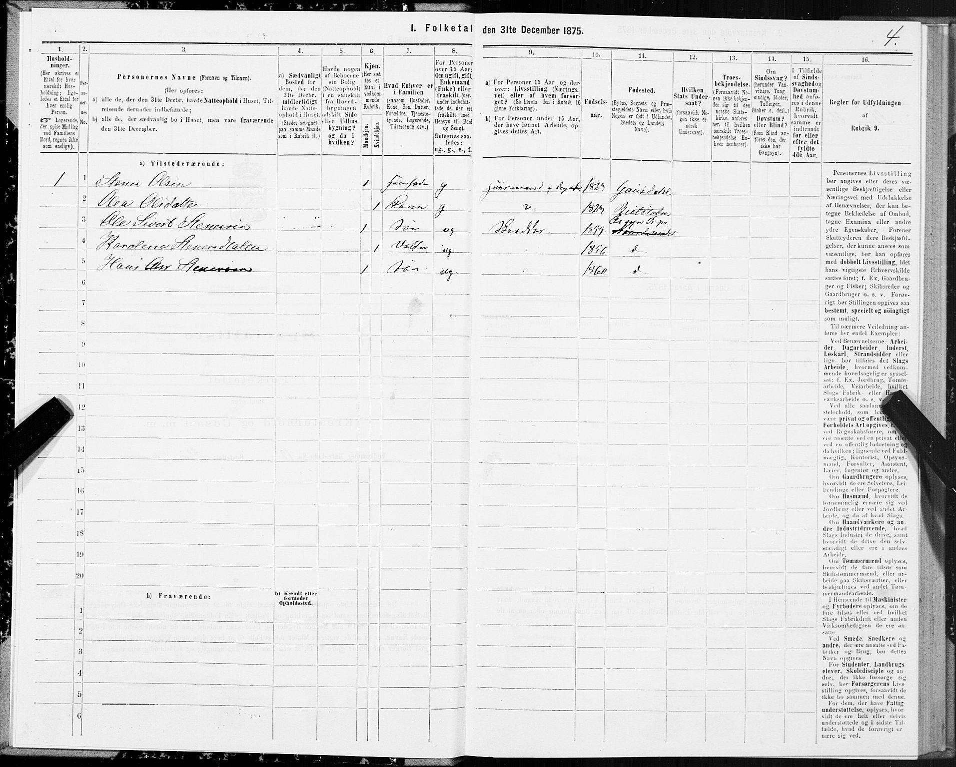 SAT, 1875 census for 1727P Beitstad, 1875, p. 5004