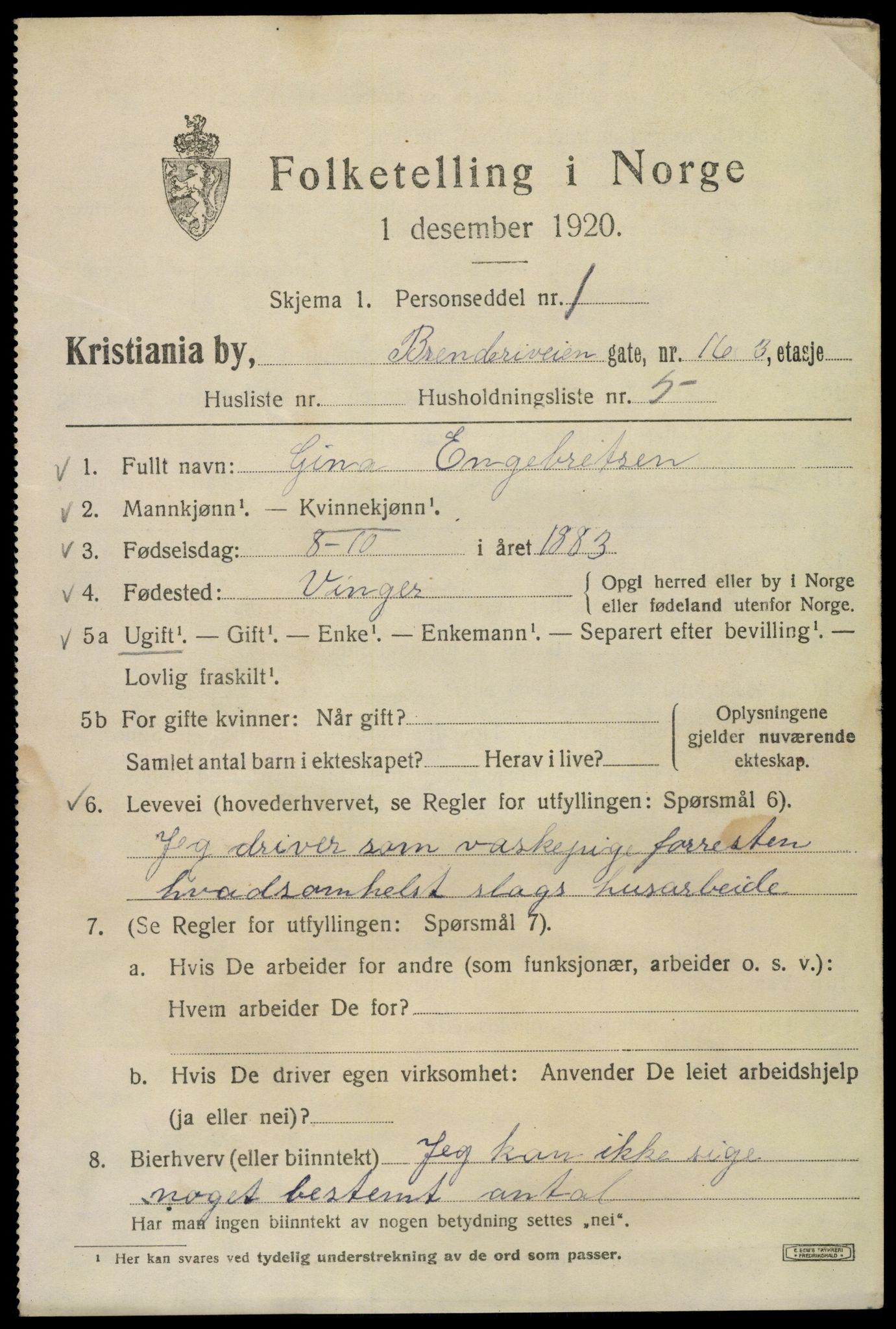 SAO, 1920 census for Kristiania, 1920, p. 176051