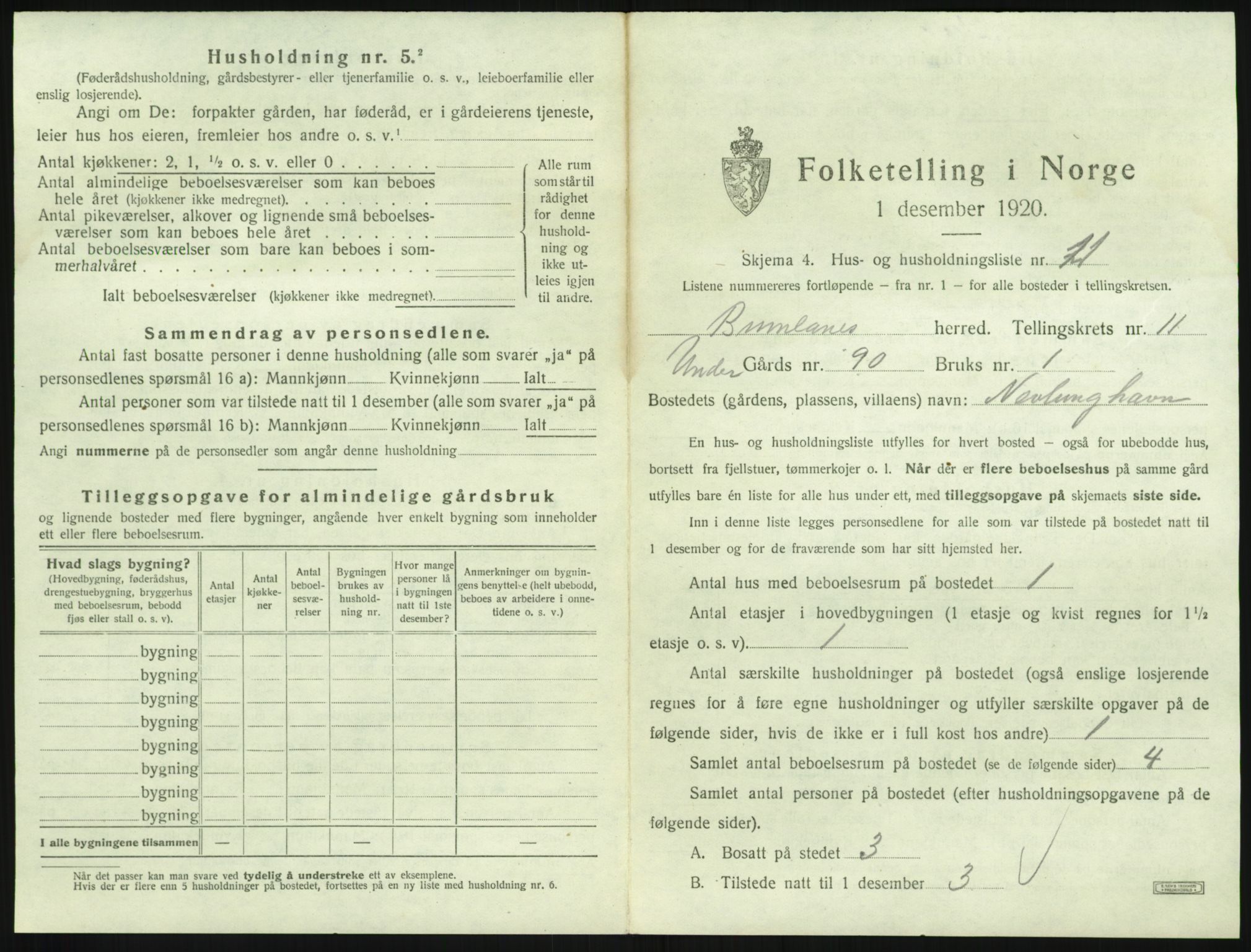 SAKO, 1920 census for Brunlanes, 1920, p. 1501