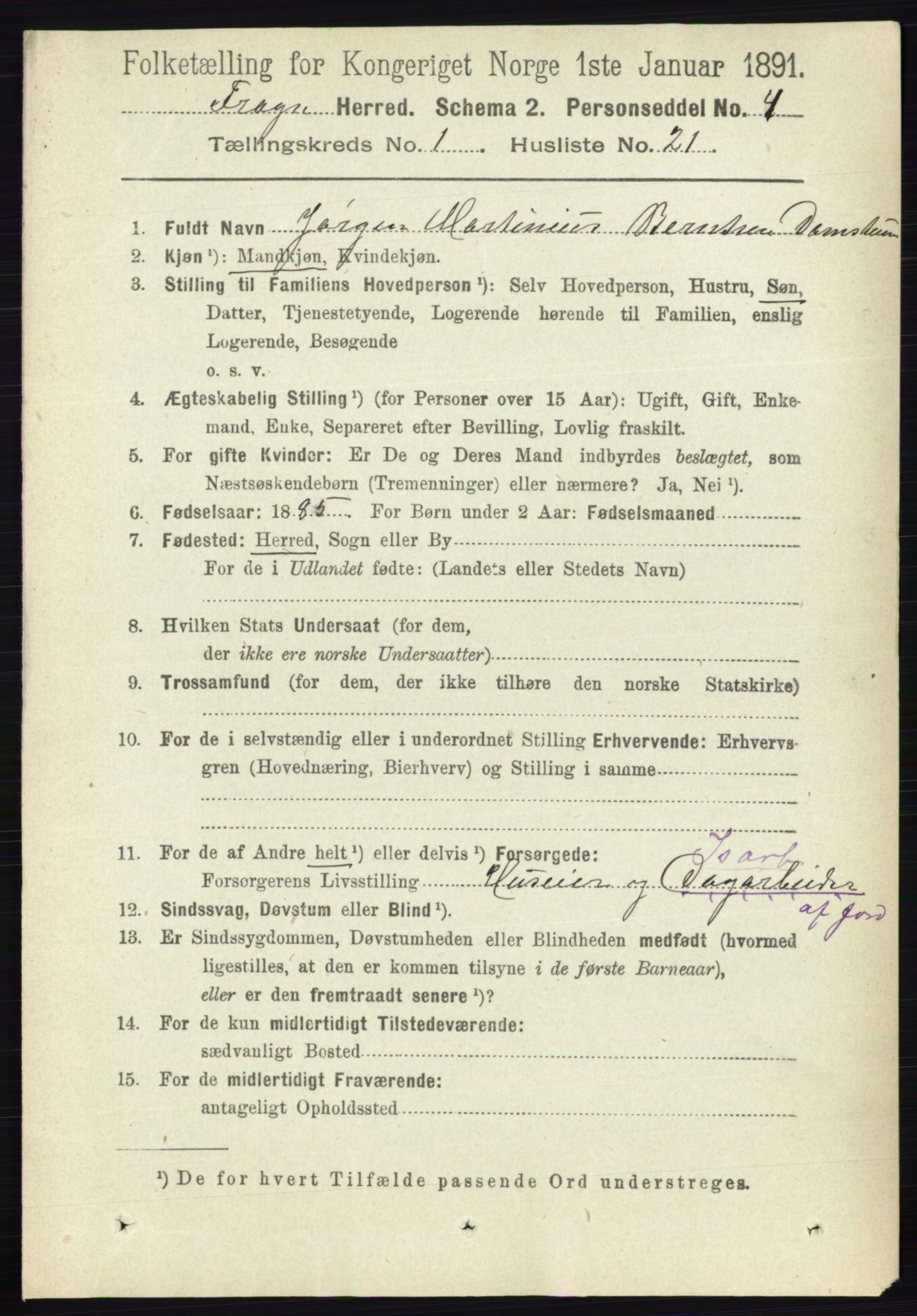 RA, 1891 census for 0215 Frogn, 1891, p. 258