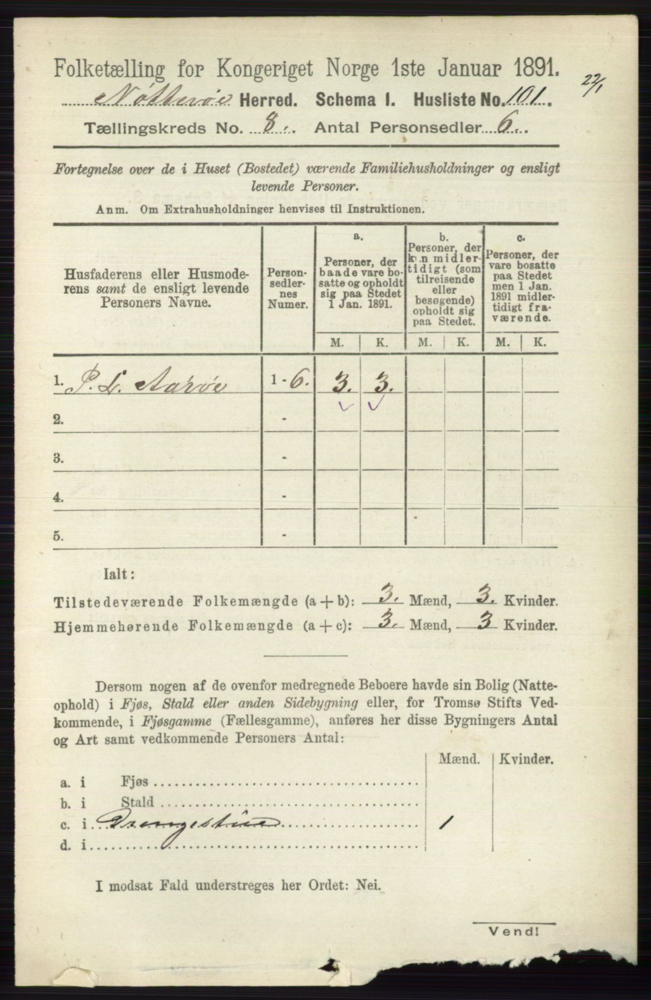 RA, 1891 census for 0722 Nøtterøy, 1891, p. 3851