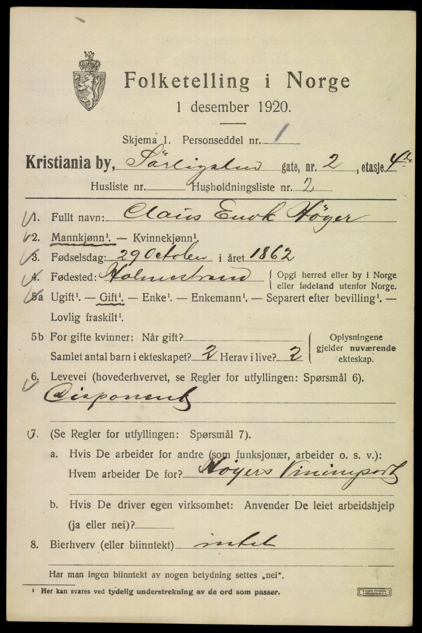 SAO, 1920 census for Kristiania, 1920, p. 562091