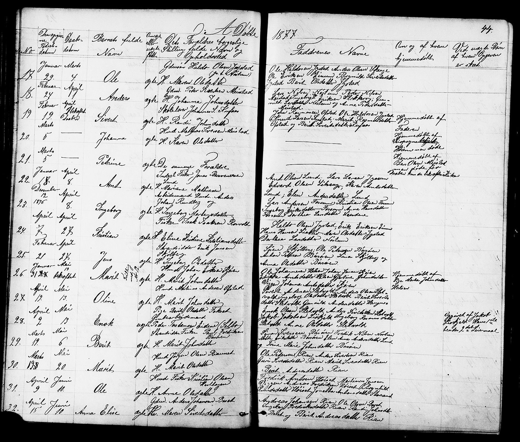 Ministerialprotokoller, klokkerbøker og fødselsregistre - Sør-Trøndelag, AV/SAT-A-1456/665/L0777: Parish register (copy) no. 665C02, 1867-1915, p. 44