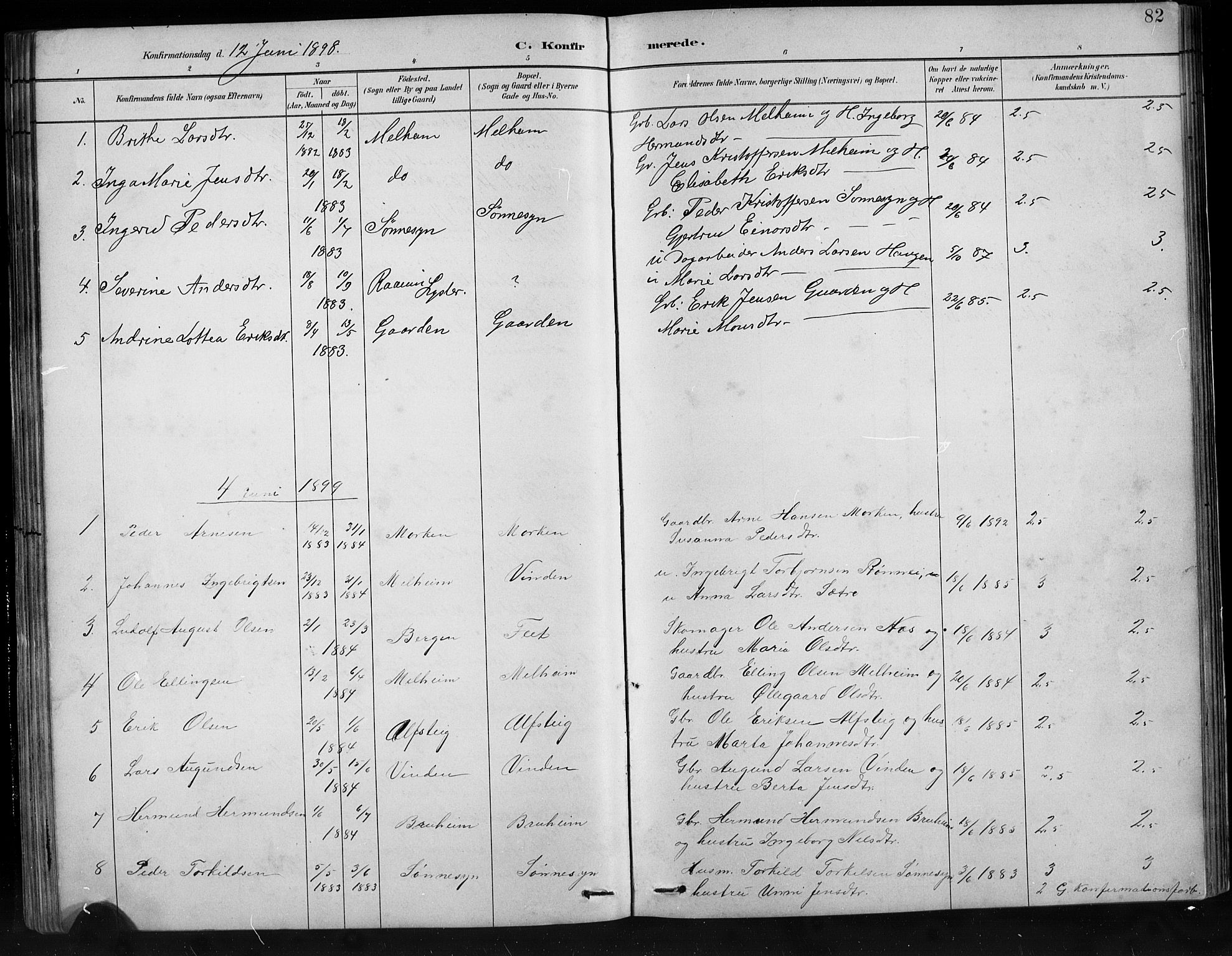 Jostedal sokneprestembete, SAB/A-80601/H/Hab/Habb/L0001: Parish register (copy) no. B 1, 1882-1921, p. 82