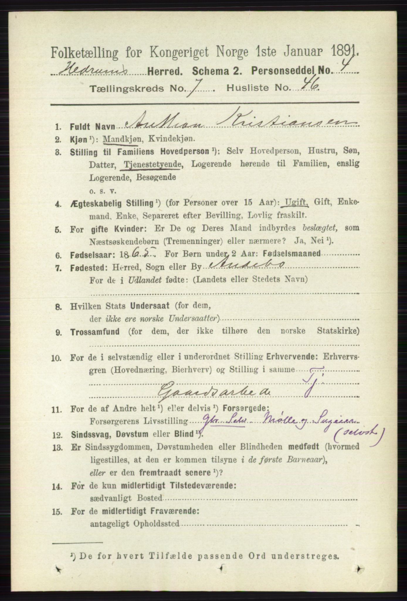 RA, 1891 census for 0727 Hedrum, 1891, p. 3288