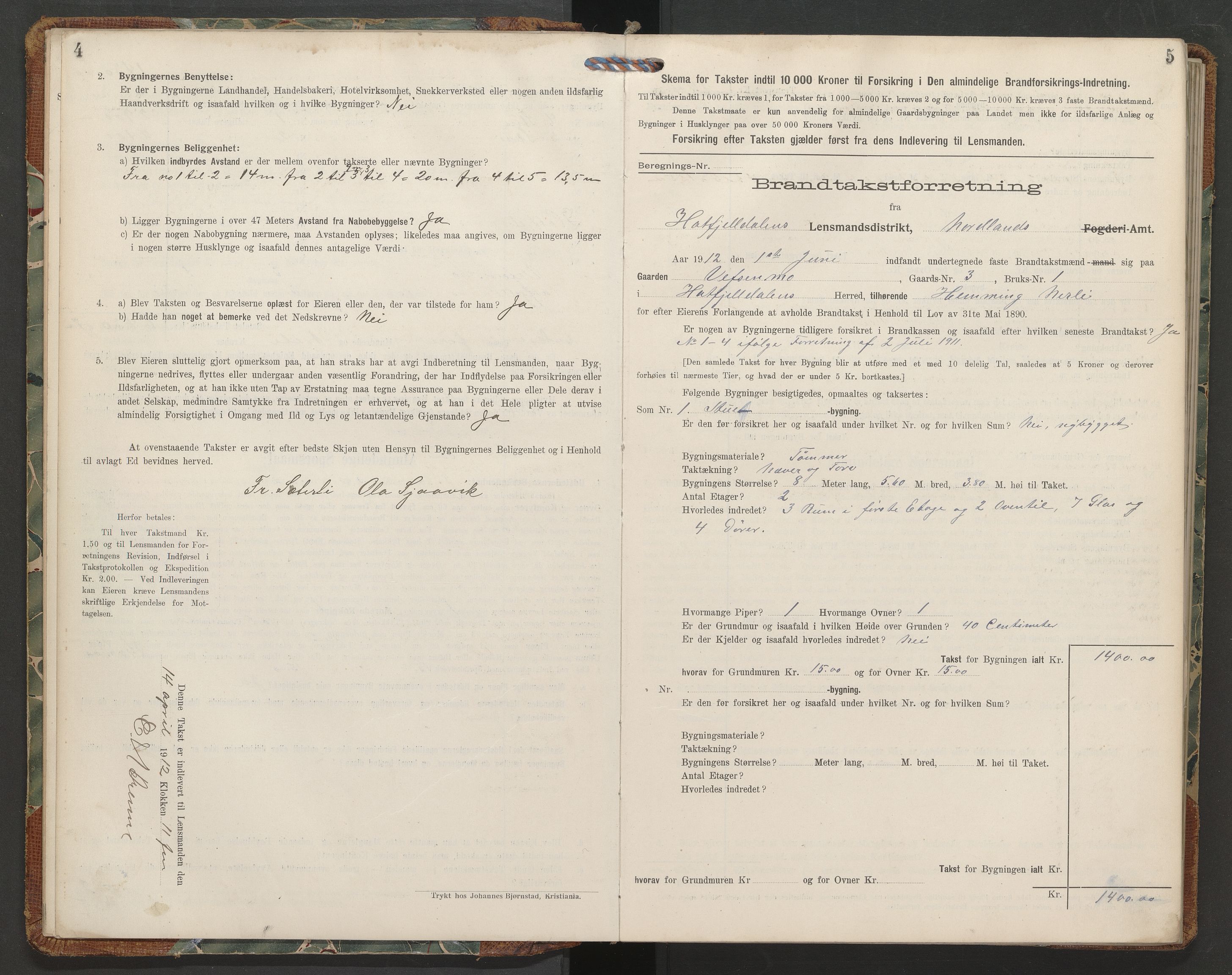 Grane og Hattfjelldal lensmannskontor, AV/SAT-A-5688/1/12/12a/L0004: Branntakstprotokollskjema, 1912-1920