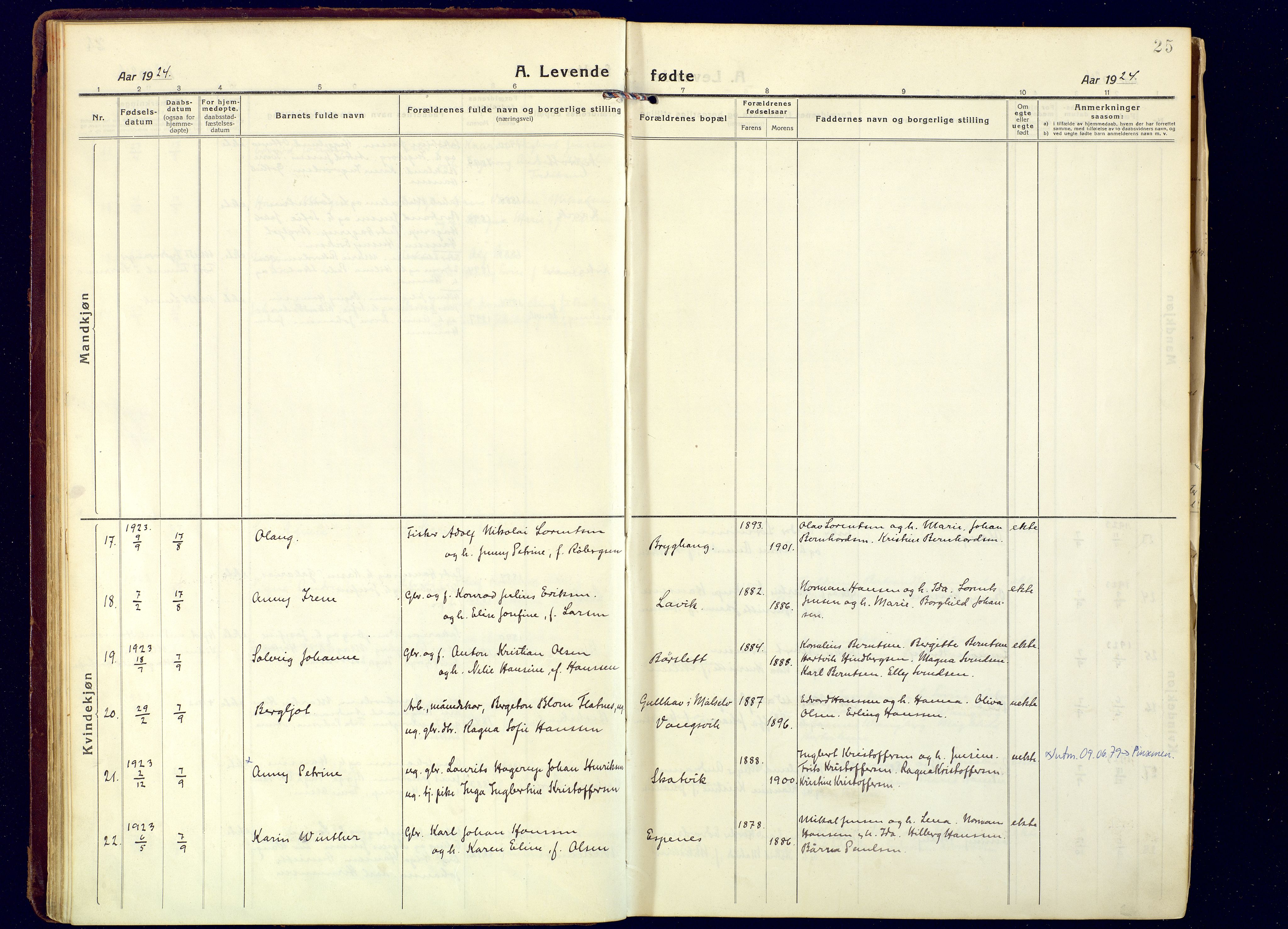 Tranøy sokneprestkontor, AV/SATØ-S-1313/I/Ia/Iaa/L0016kirke: Parish register (official) no. 16, 1919-1932, p. 25