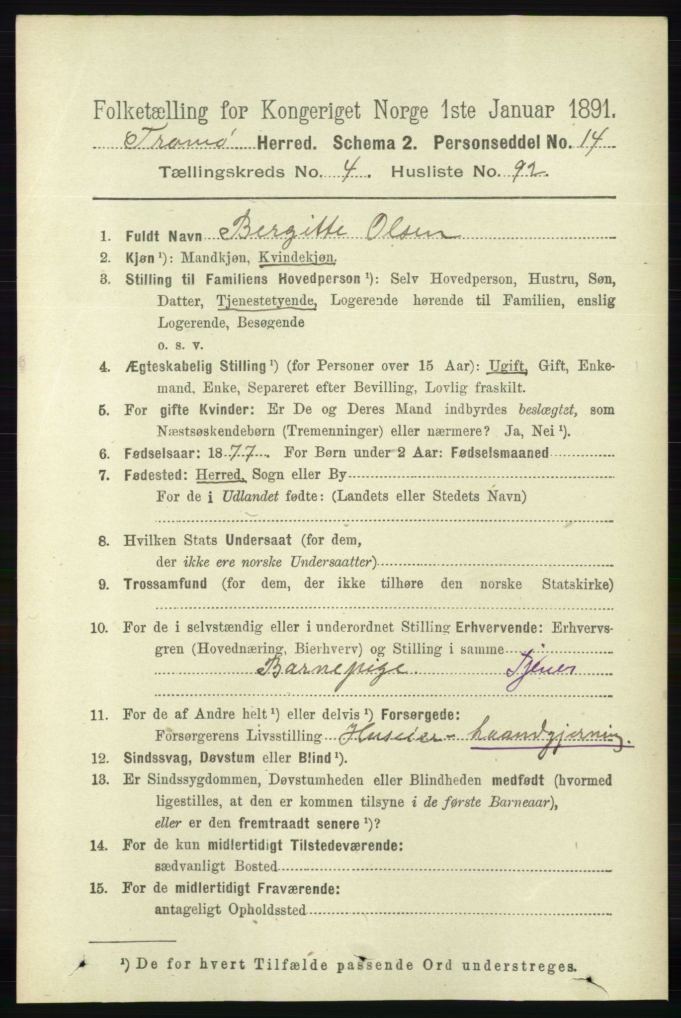 RA, 1891 census for 0921 Tromøy, 1891, p. 2022