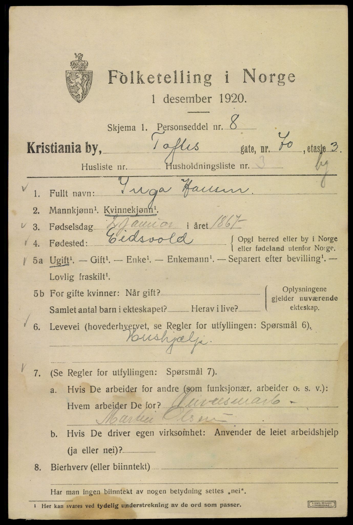 SAO, 1920 census for Kristiania, 1920, p. 588137