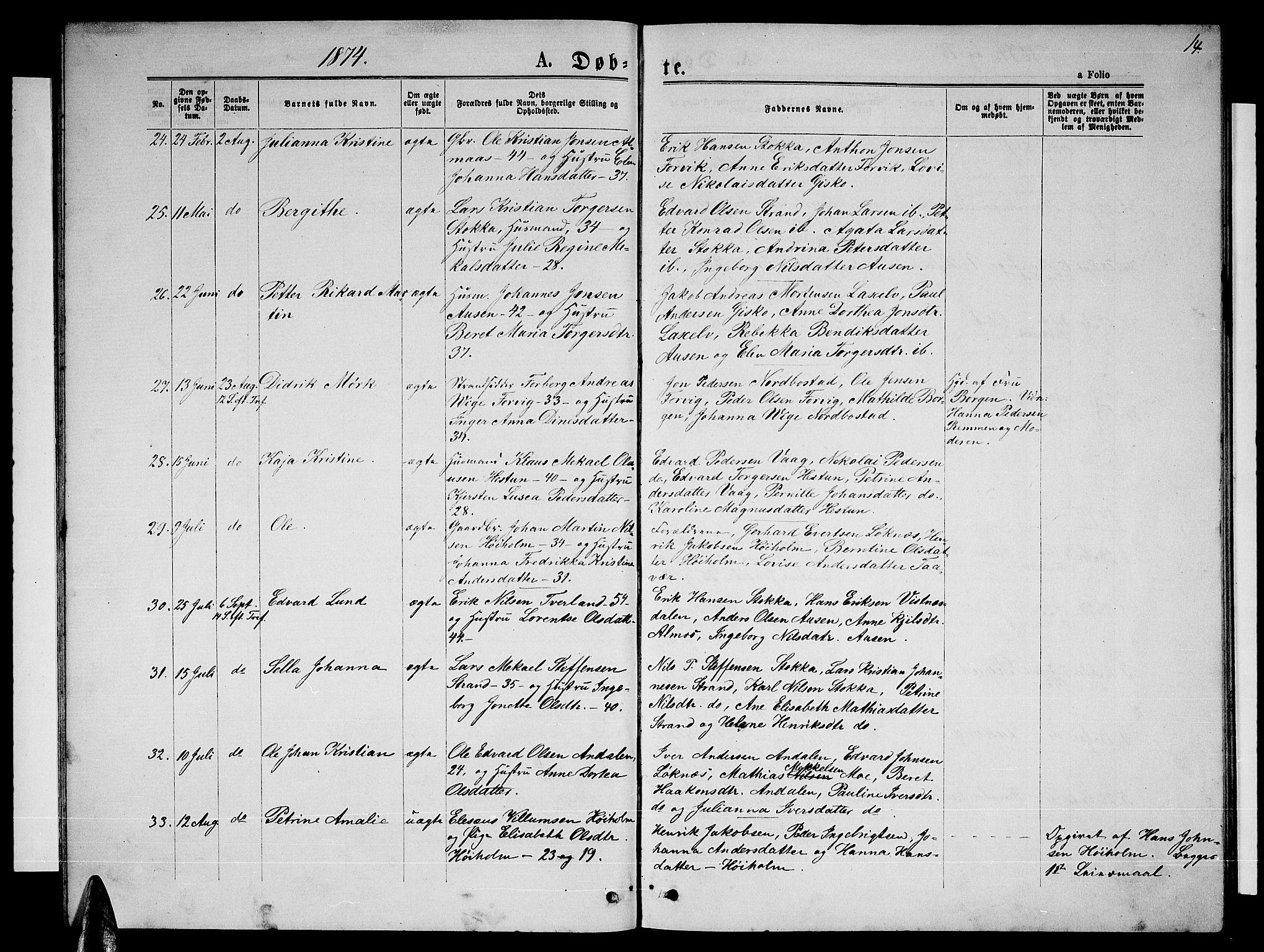 Ministerialprotokoller, klokkerbøker og fødselsregistre - Nordland, SAT/A-1459/819/L0276: Parish register (copy) no. 819C02, 1869-1887, p. 14