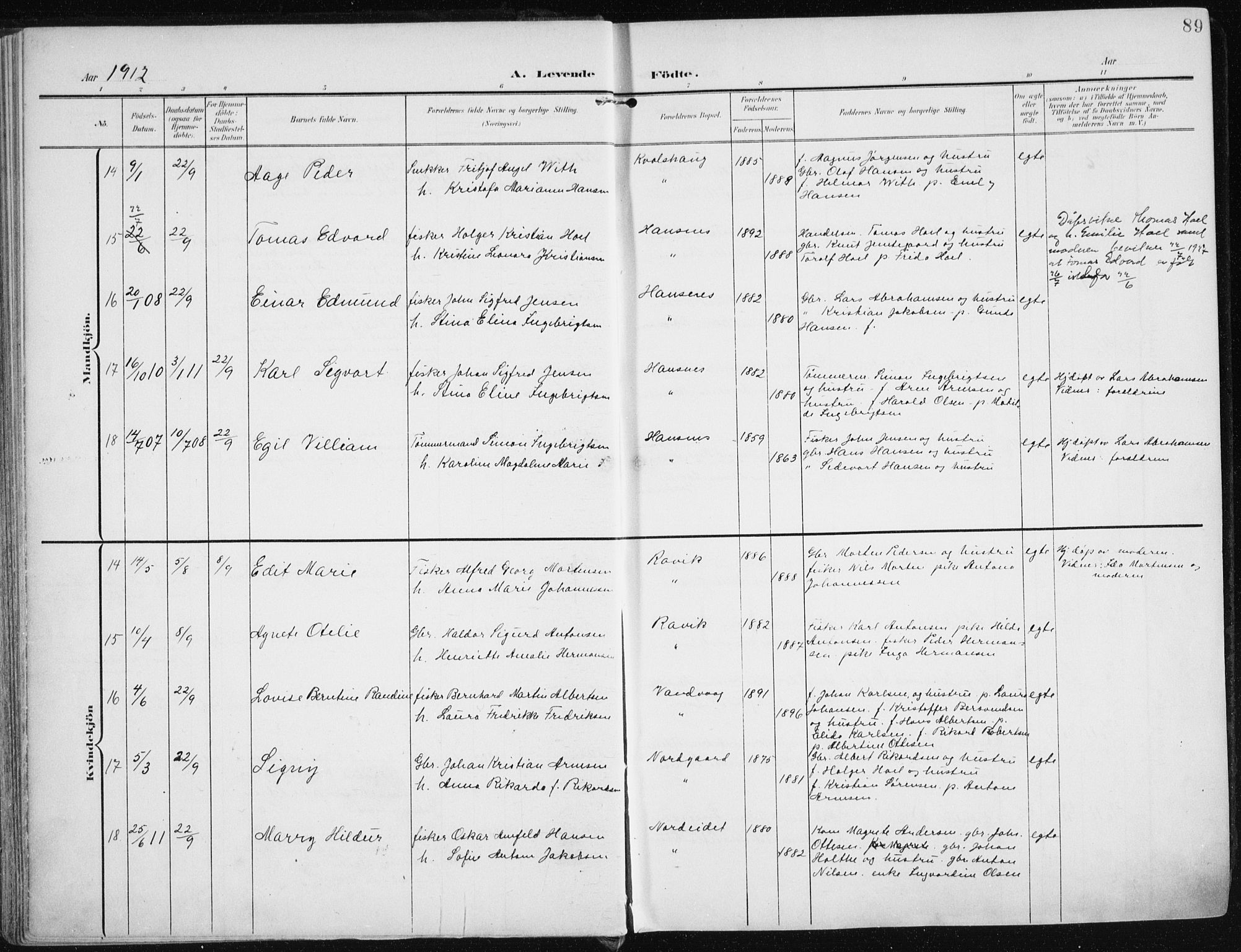 Karlsøy sokneprestembete, AV/SATØ-S-1299/H/Ha/Haa/L0014kirke: Parish register (official) no. 14, 1903-1917, p. 89