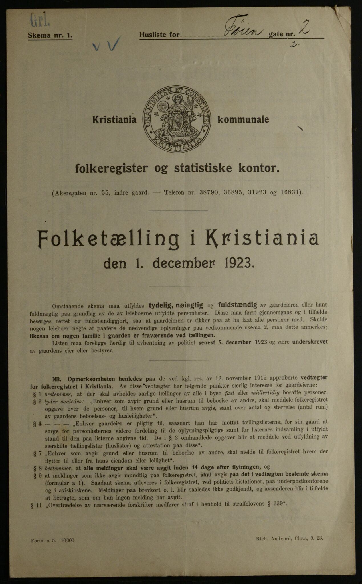 OBA, Municipal Census 1923 for Kristiania, 1923, p. 129561