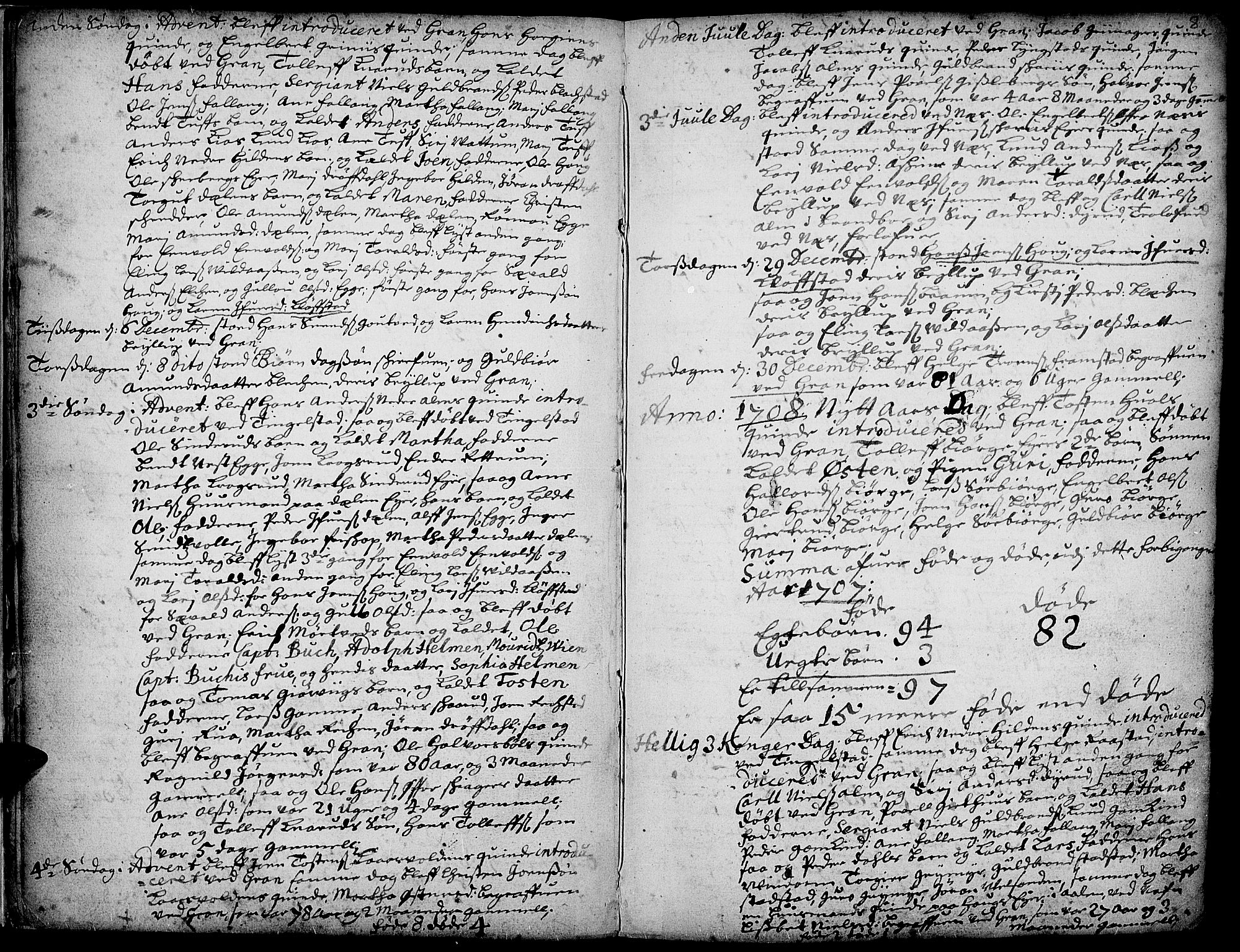 Gran prestekontor, AV/SAH-PREST-112/H/Ha/Haa/L0001: Parish register (official) no. 1, 1707-1731, p. 8
