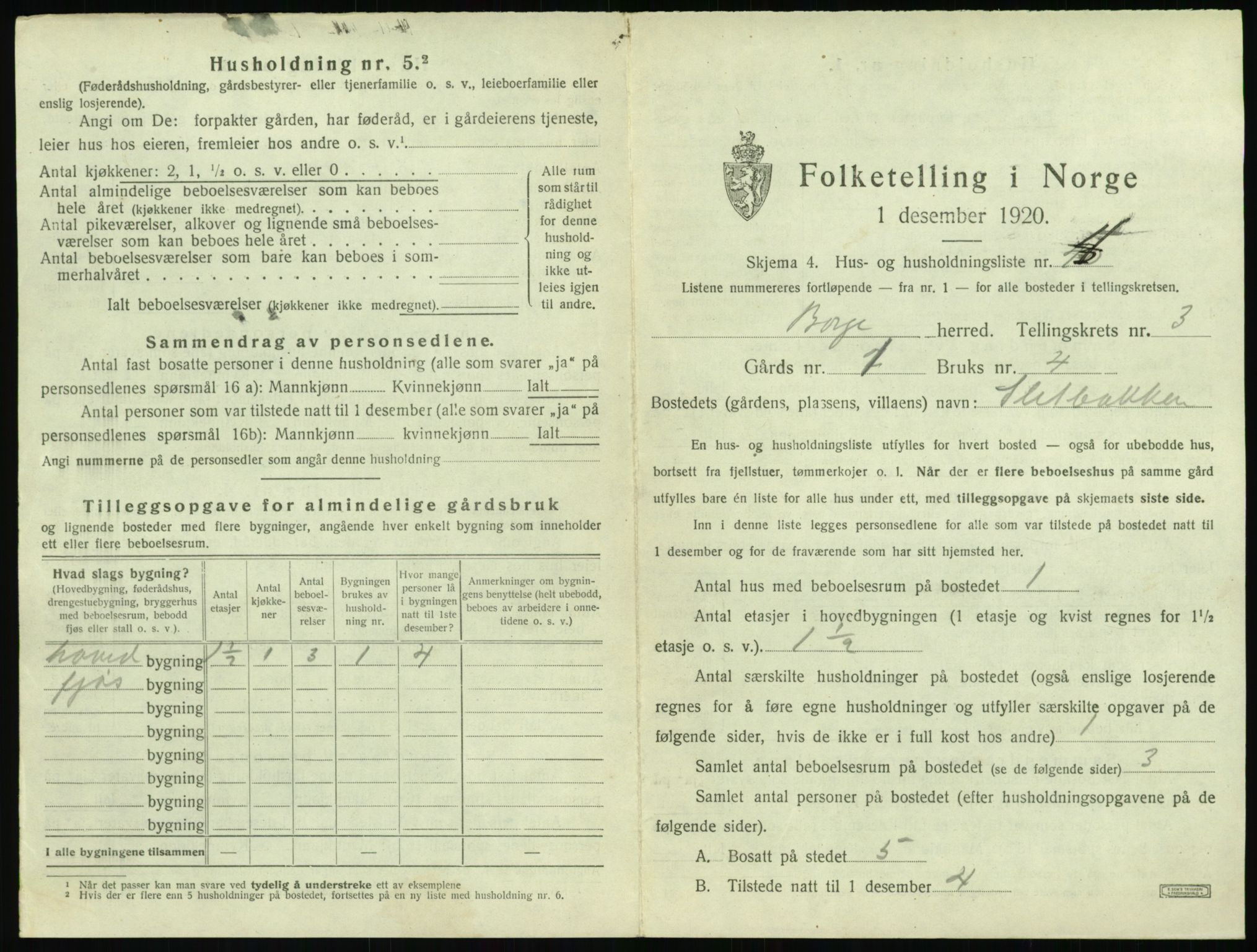 SAT, 1920 census for Borge, 1920, p. 285