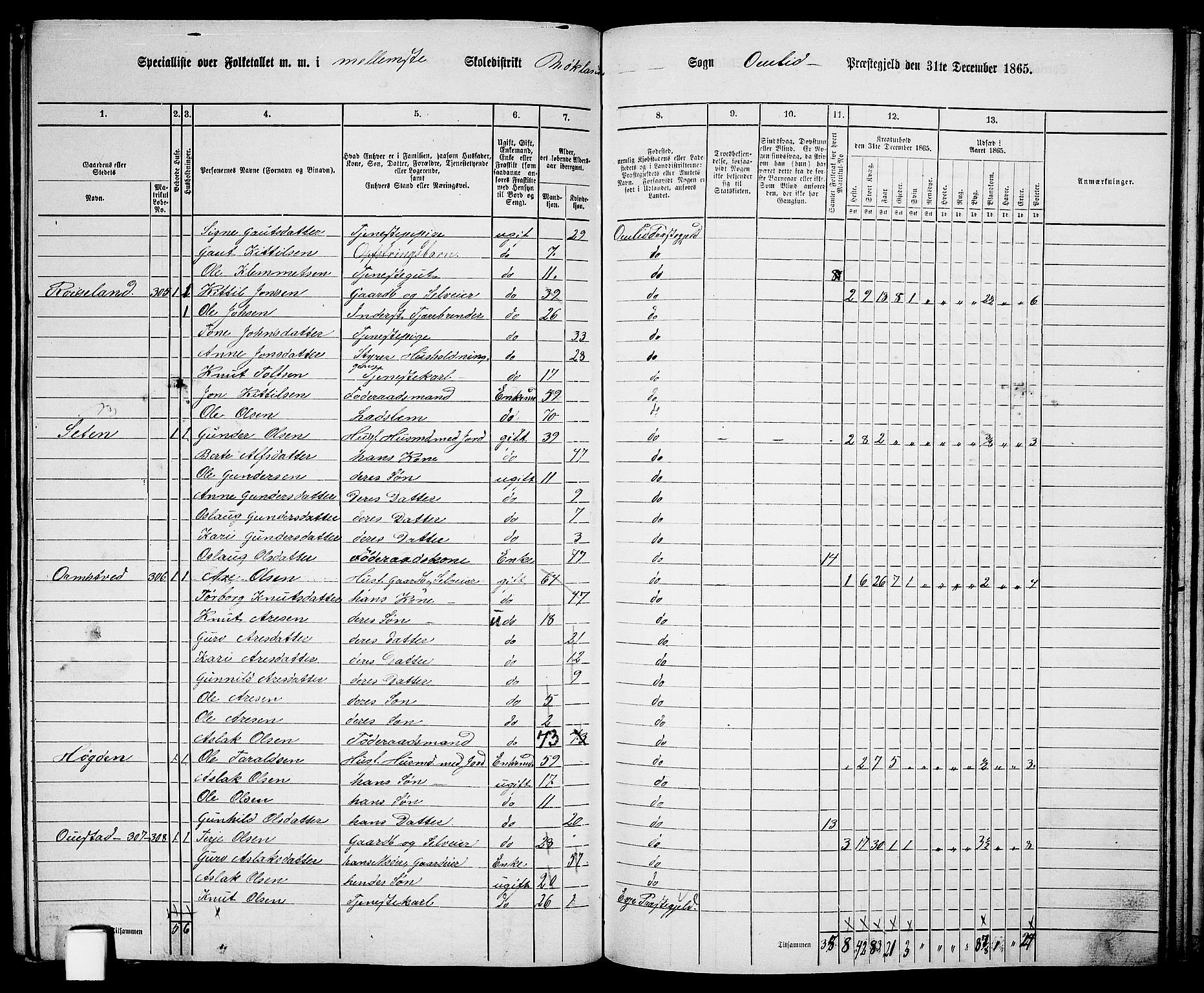 RA, 1865 census for Åmli, 1865, p. 85