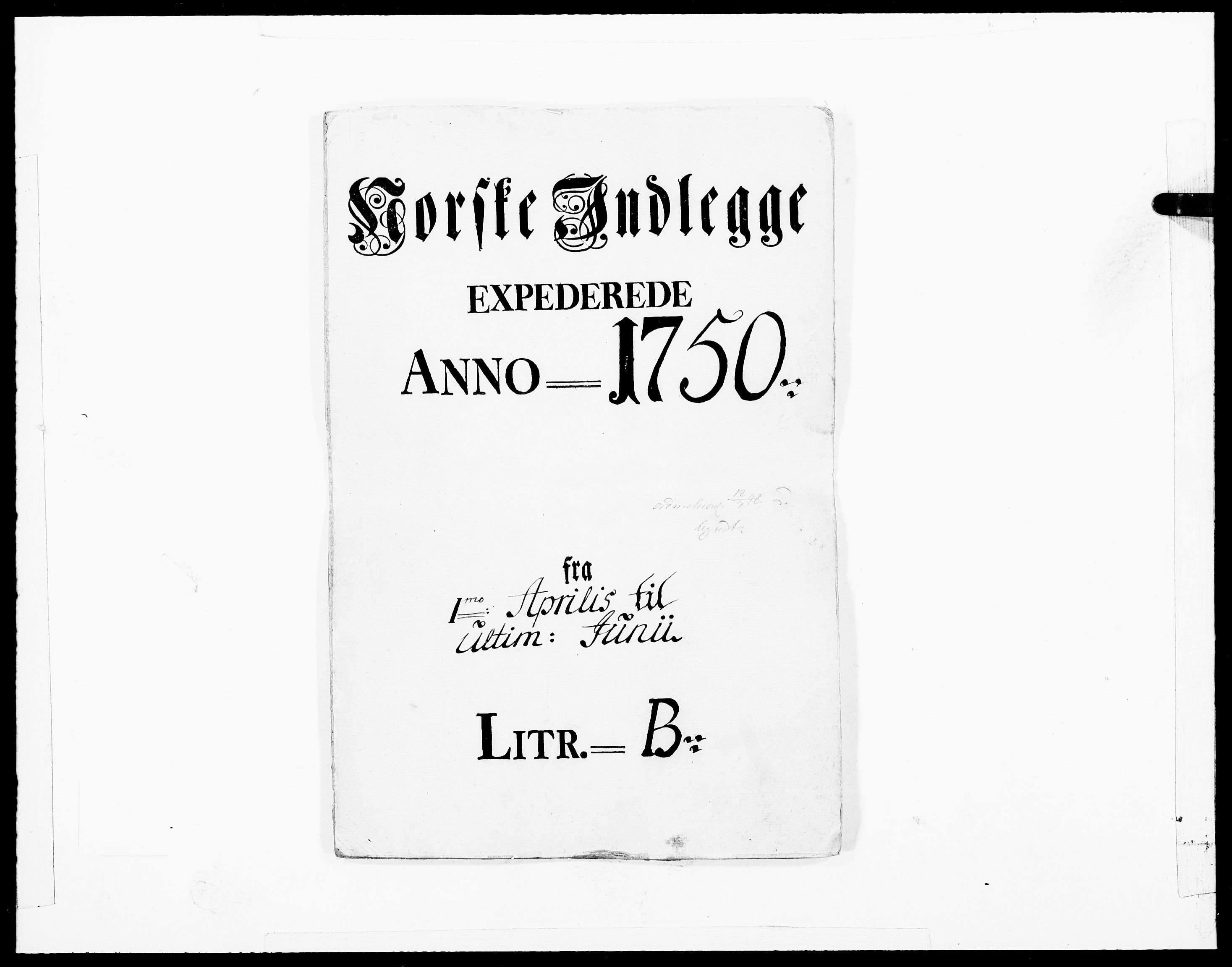 Danske Kanselli 1572-1799, RA/EA-3023/F/Fc/Fcc/Fcca/L0155: Norske innlegg 1572-1799, 1750, p. 1