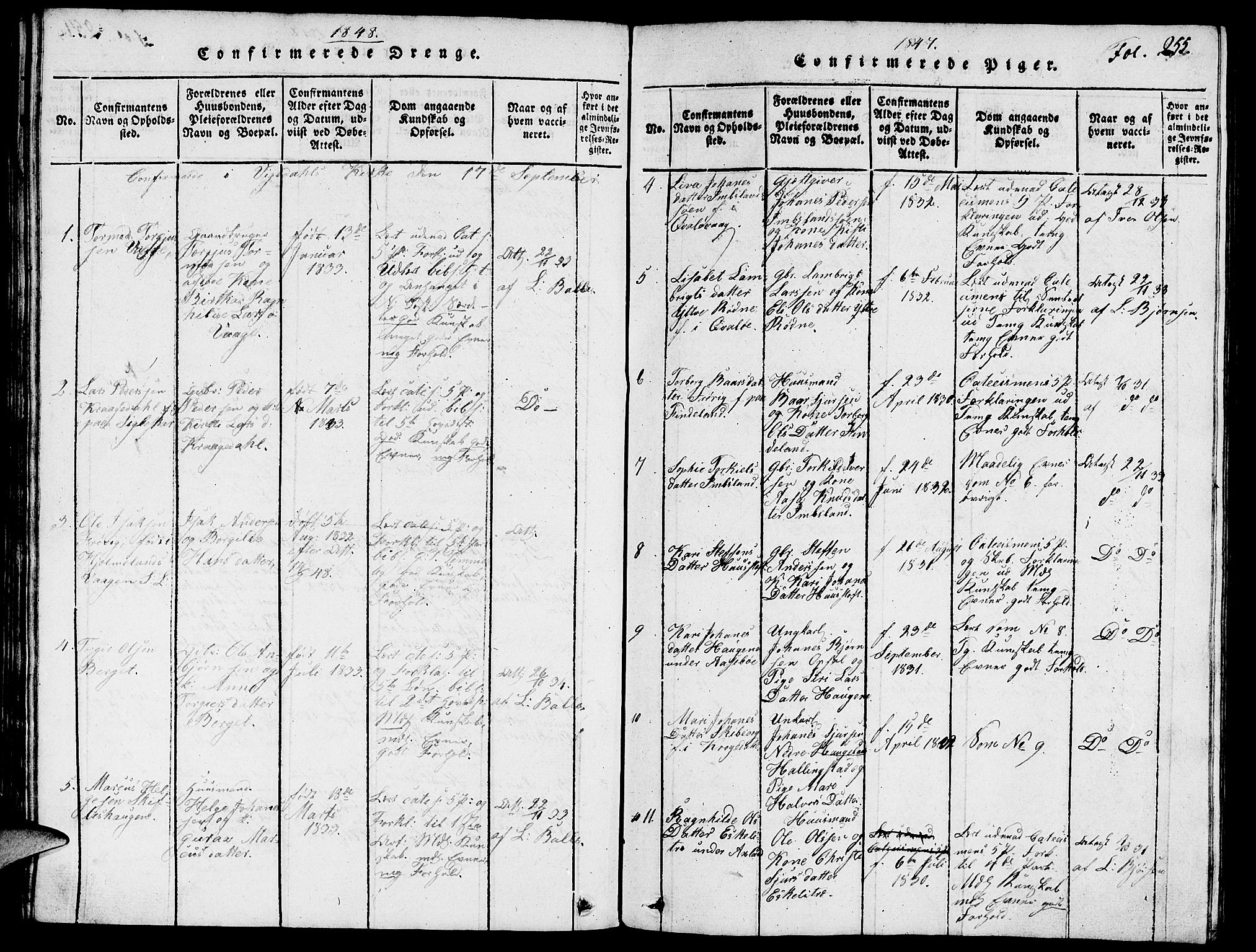 Vikedal sokneprestkontor, AV/SAST-A-101840/01/V: Parish register (copy) no. B 3, 1816-1867, p. 255