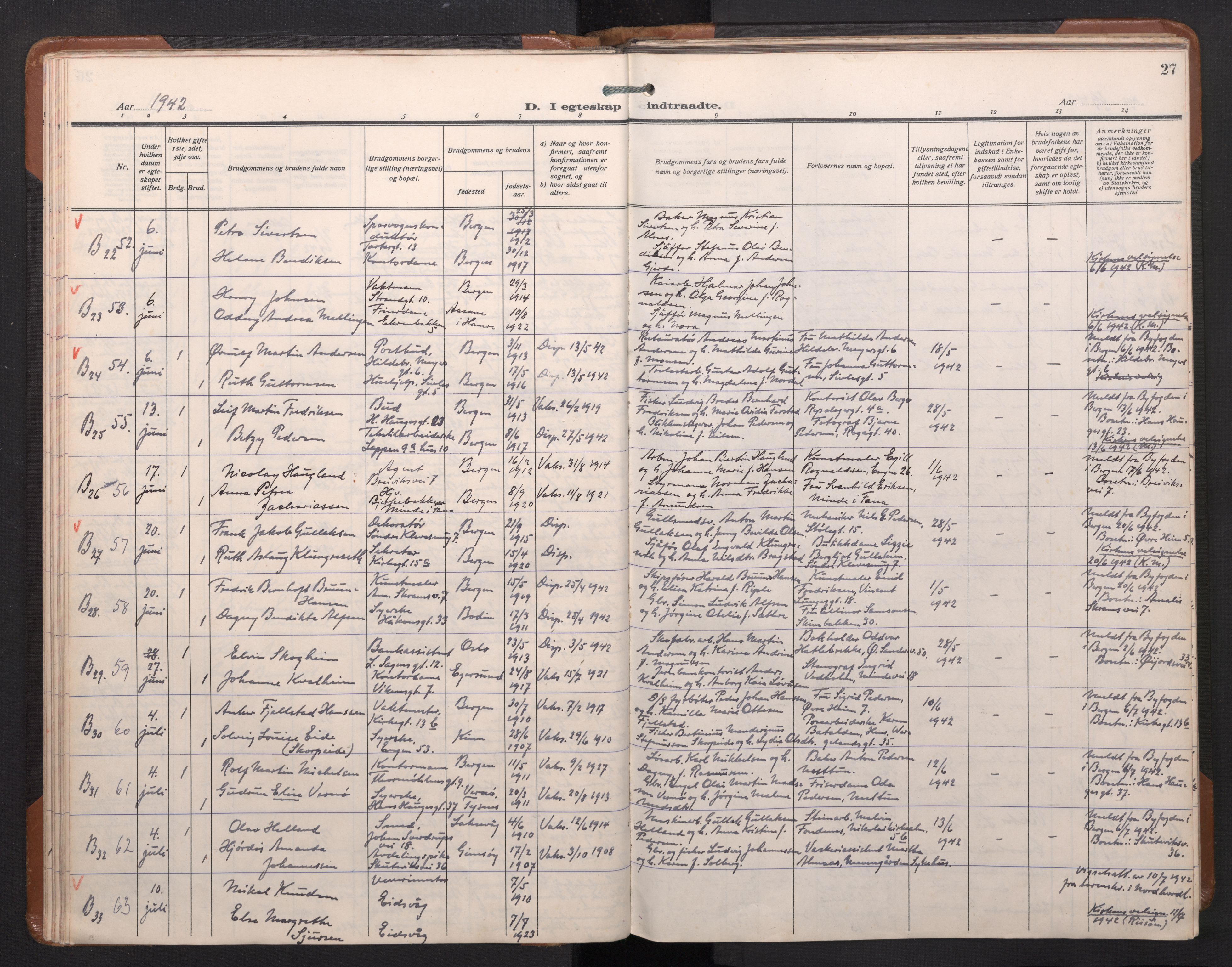 Sandviken Sokneprestembete, AV/SAB-A-77601/H/Ha/L0017: Parish register (official) no. D 4, 1940-1954, p. 27