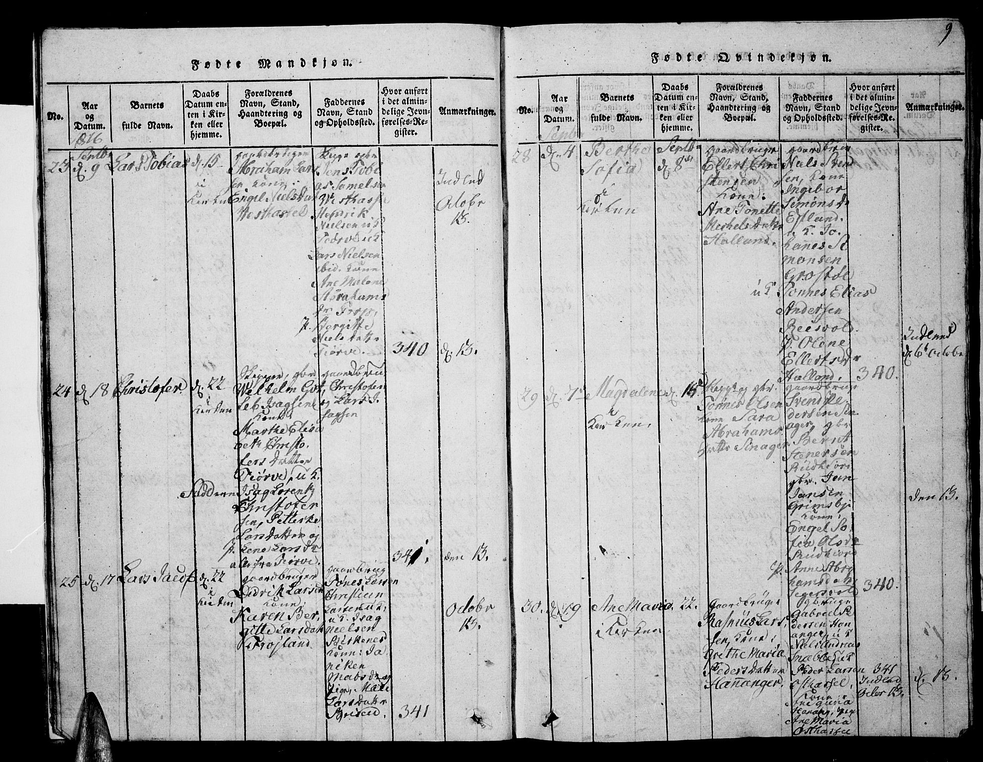 Lista sokneprestkontor, AV/SAK-1111-0027/F/Fb/L0001: Parish register (copy) no. B 1, 1816-1832, p. 9