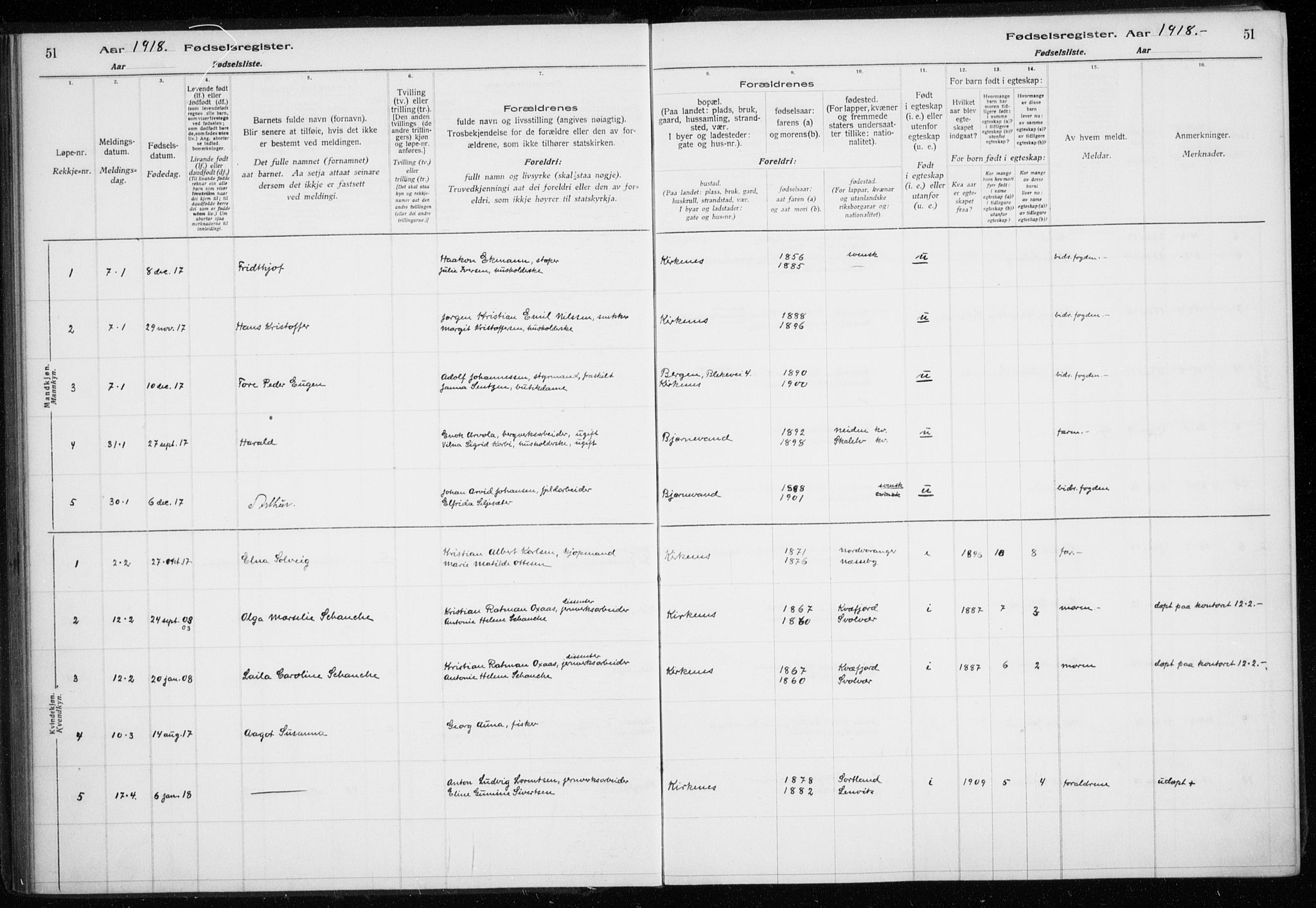 Sør-Varanger sokneprestkontor, AV/SATØ-S-1331/I/Ia/L0016: Birth register no. 16, 1915-1925, p. 51