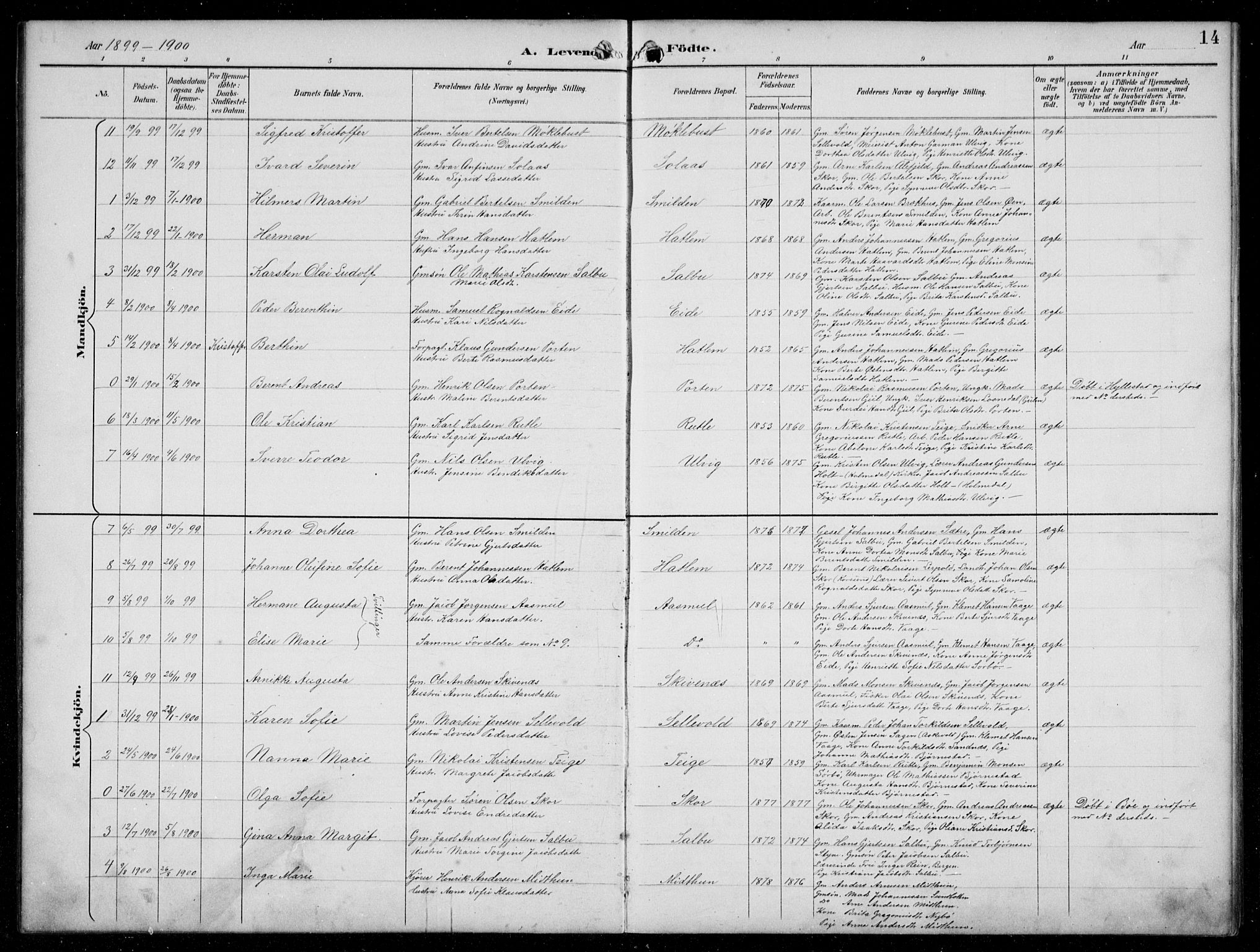 Hyllestad sokneprestembete, SAB/A-80401: Parish register (copy) no. C 3, 1894-1913, p. 14