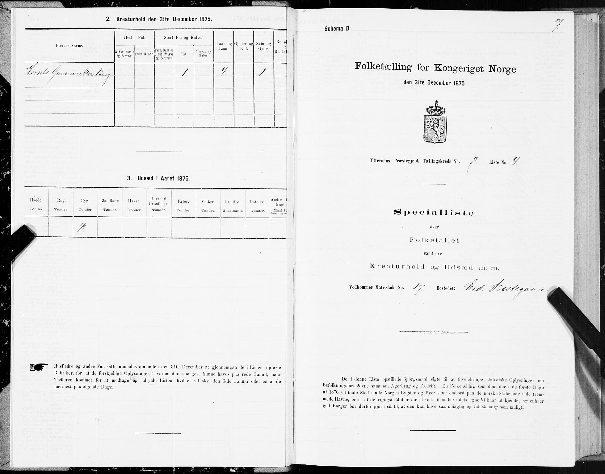 SAT, 1875 census for 1722P Ytterøy, 1875, p. 2007