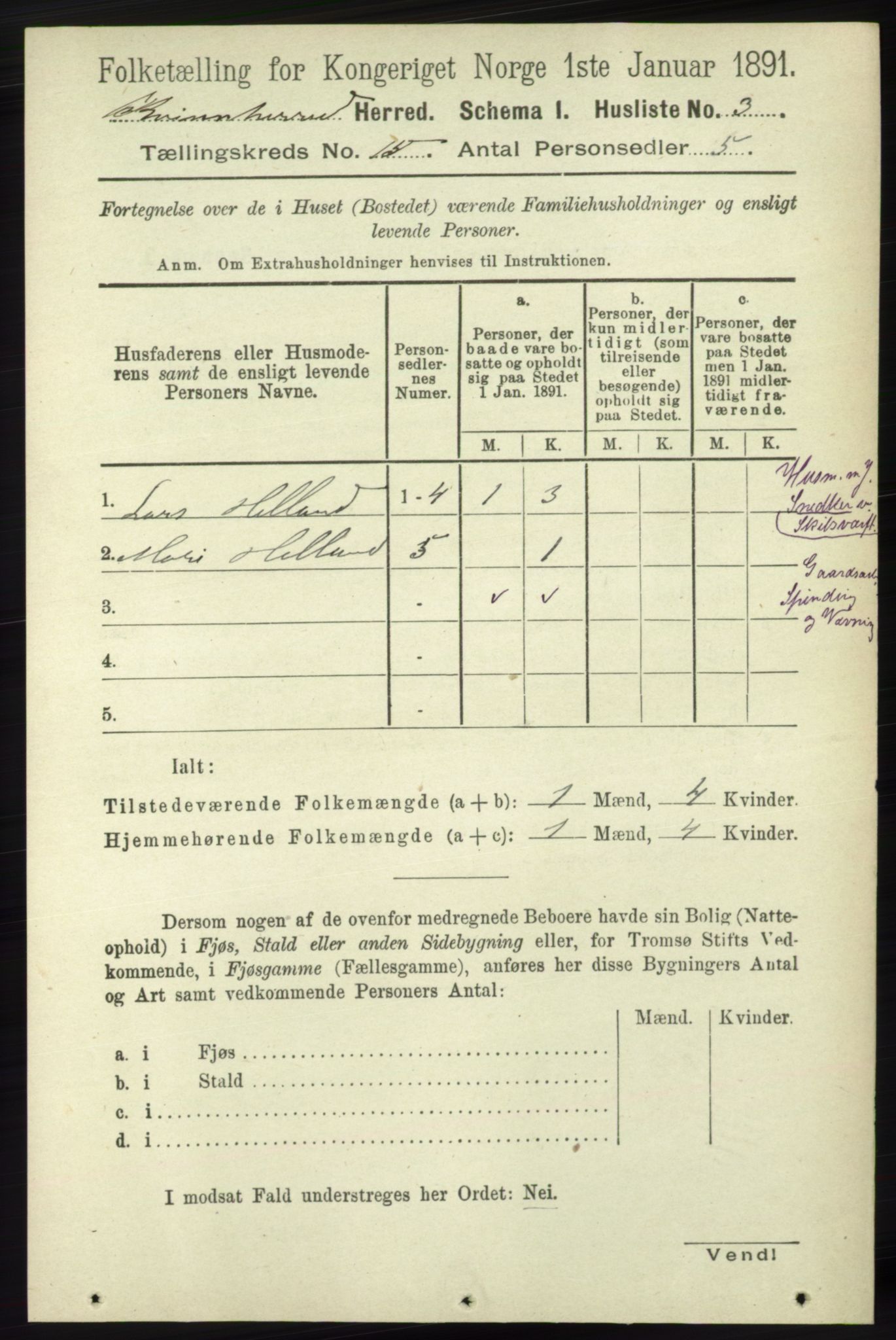 RA, 1891 census for 1224 Kvinnherad, 1891, p. 4956