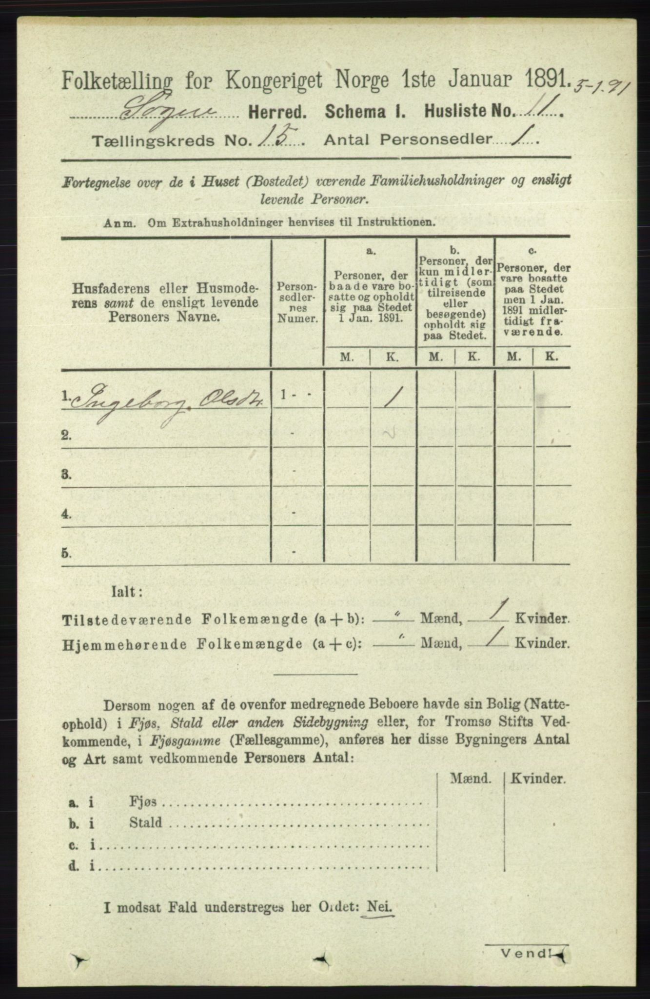 RA, 1891 census for 1018 Søgne, 1891, p. 3808