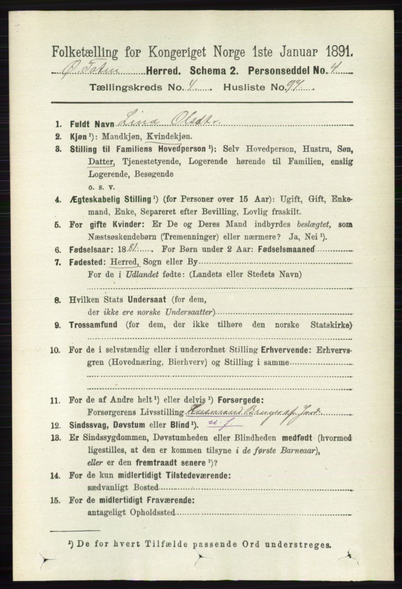 RA, 1891 census for 0528 Østre Toten, 1891, p. 2972