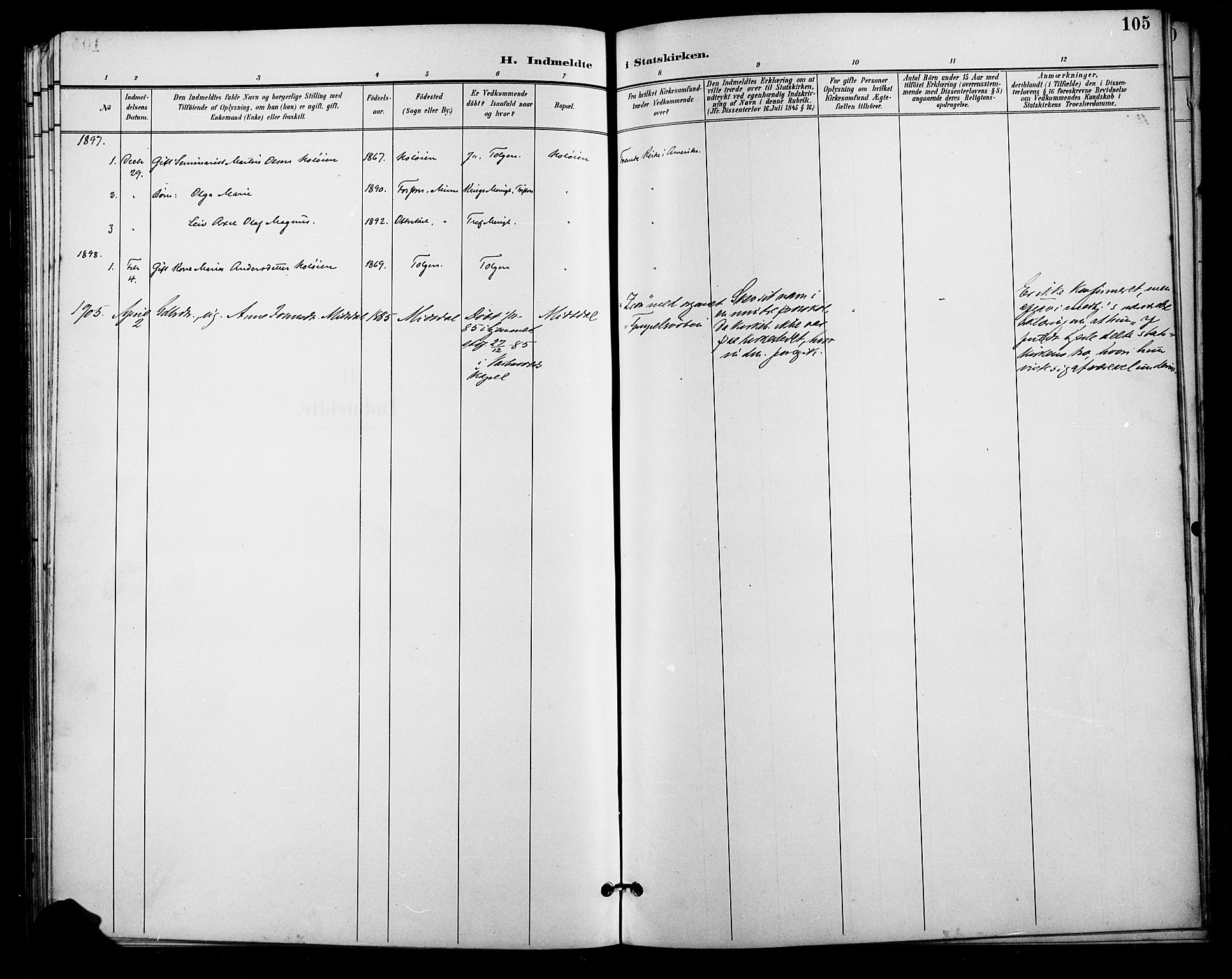 Tolga prestekontor, AV/SAH-PREST-062/L/L0011: Parish register (copy) no. 11, 1894-1925, p. 105