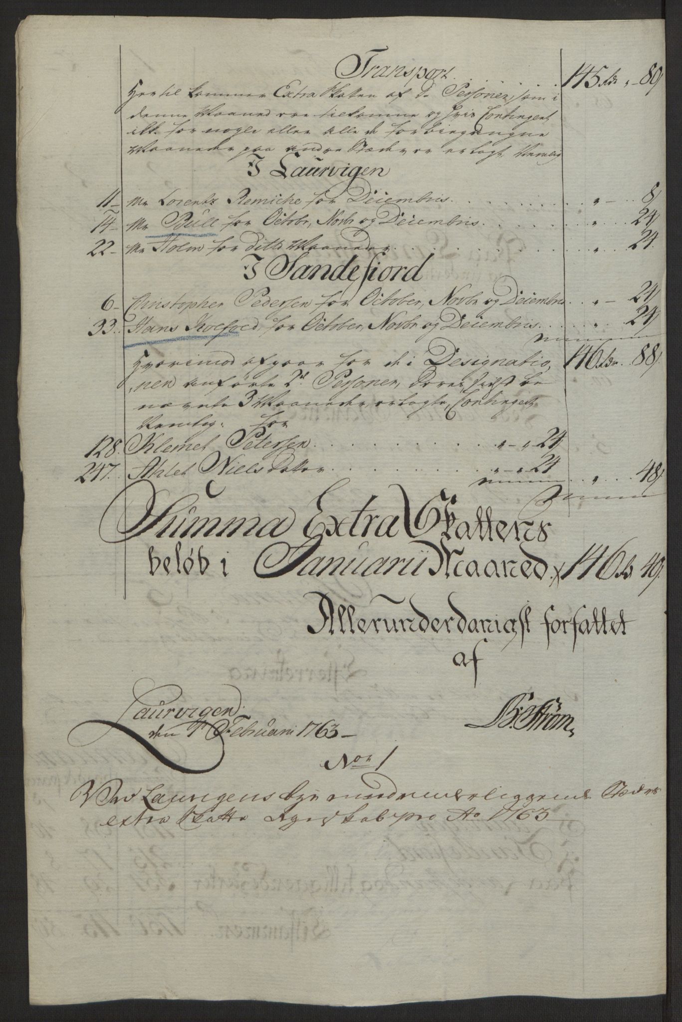 Rentekammeret inntil 1814, Reviderte regnskaper, Byregnskaper, RA/EA-4066/R/Ri/L0183/0001: [I4] Kontribusjonsregnskap / Ekstraskatt, 1762-1768, p. 98