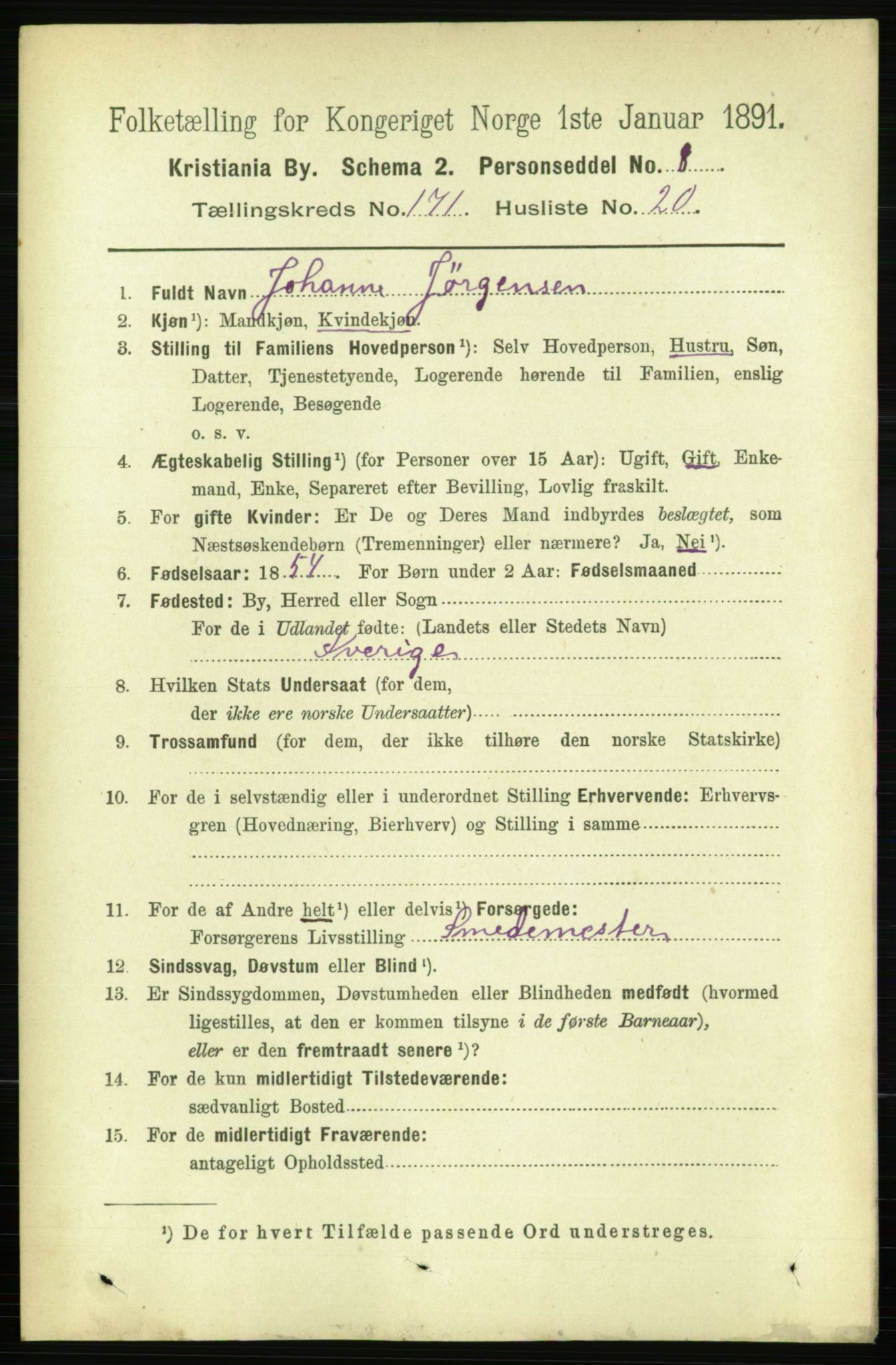 RA, 1891 census for 0301 Kristiania, 1891, p. 101052
