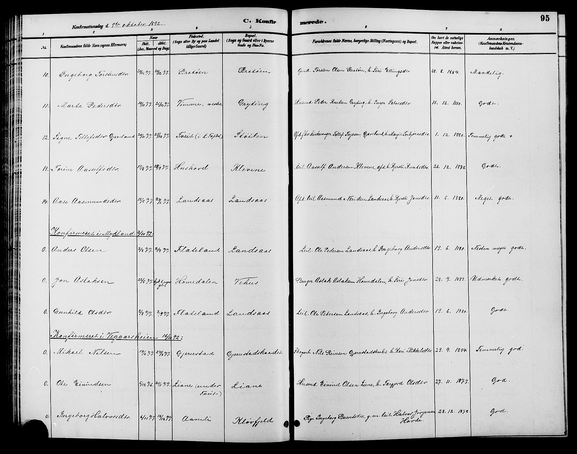 Åmli sokneprestkontor, SAK/1111-0050/F/Fb/Fbc/L0004: Parish register (copy) no. B 4, 1889-1902, p. 95