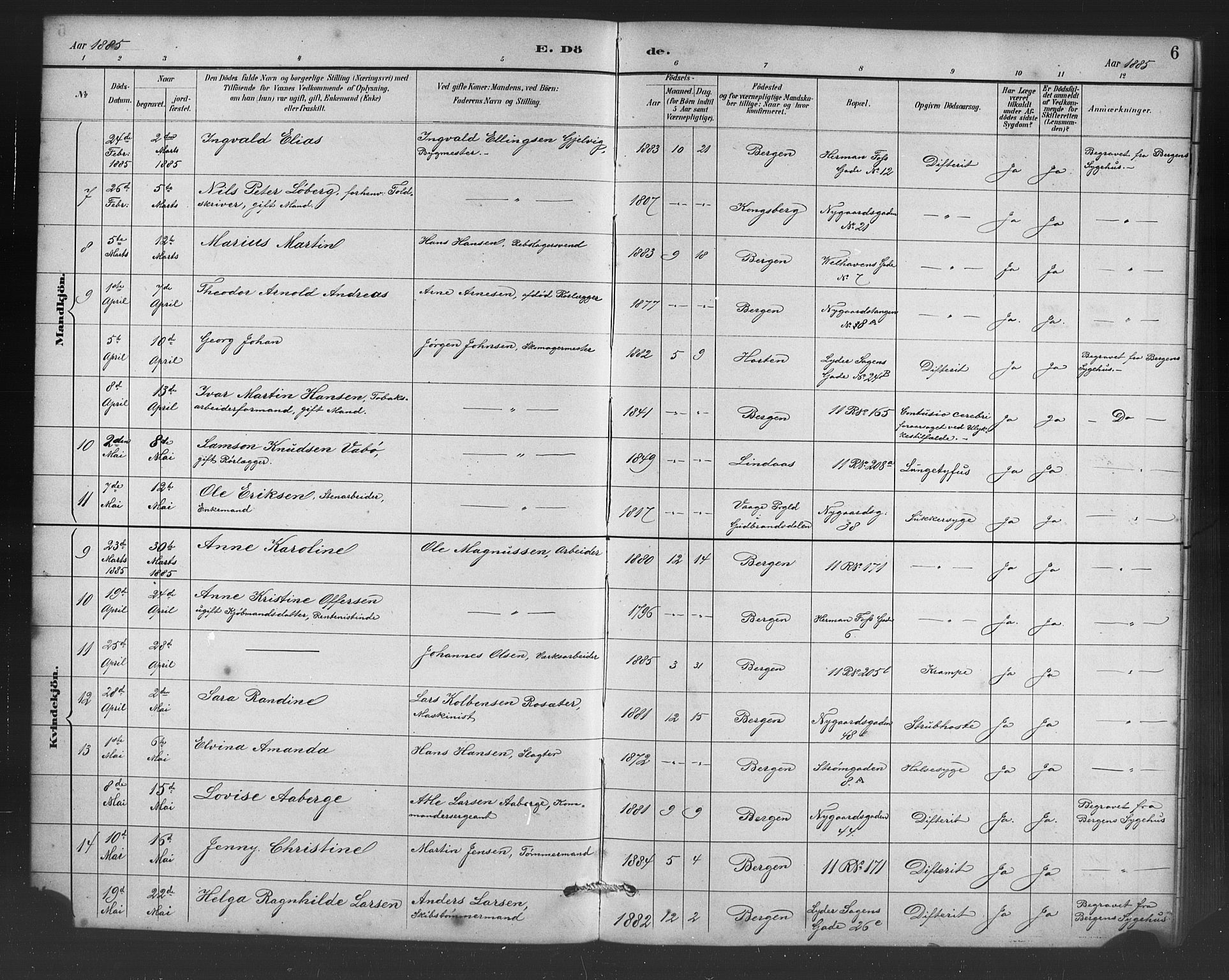 Johanneskirken sokneprestembete, AV/SAB-A-76001/H/Hab: Parish register (copy) no. D 1, 1885-1915, p. 6