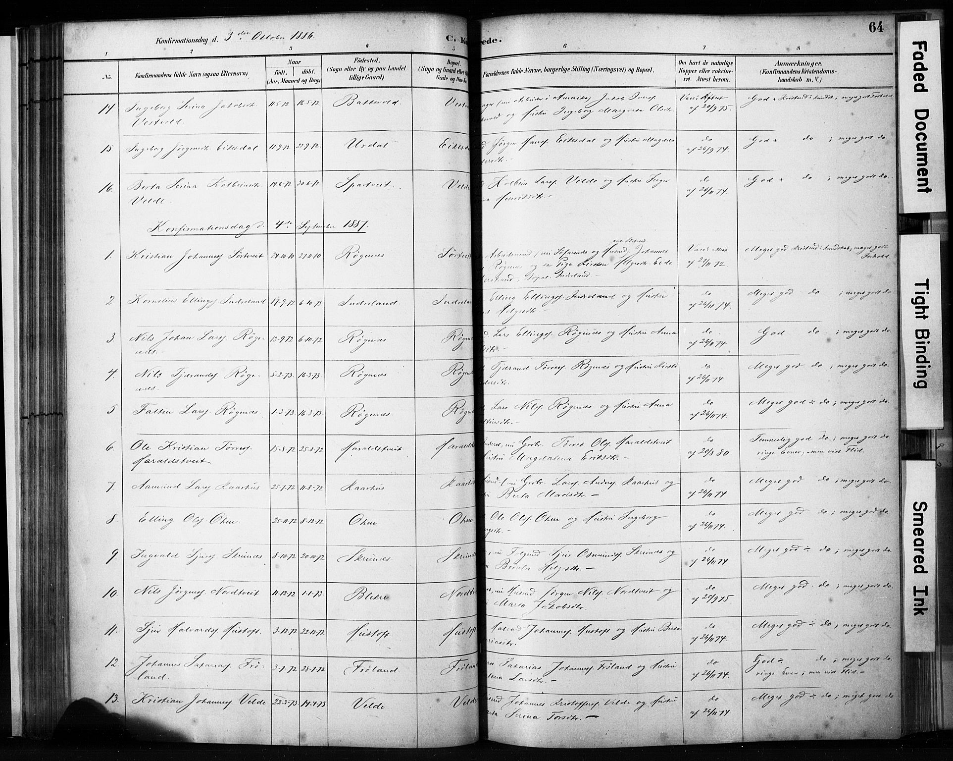 Skjold sokneprestkontor, AV/SAST-A-101847/H/Ha/Haa/L0009: Parish register (official) no. A 9, 1882-1898, p. 64