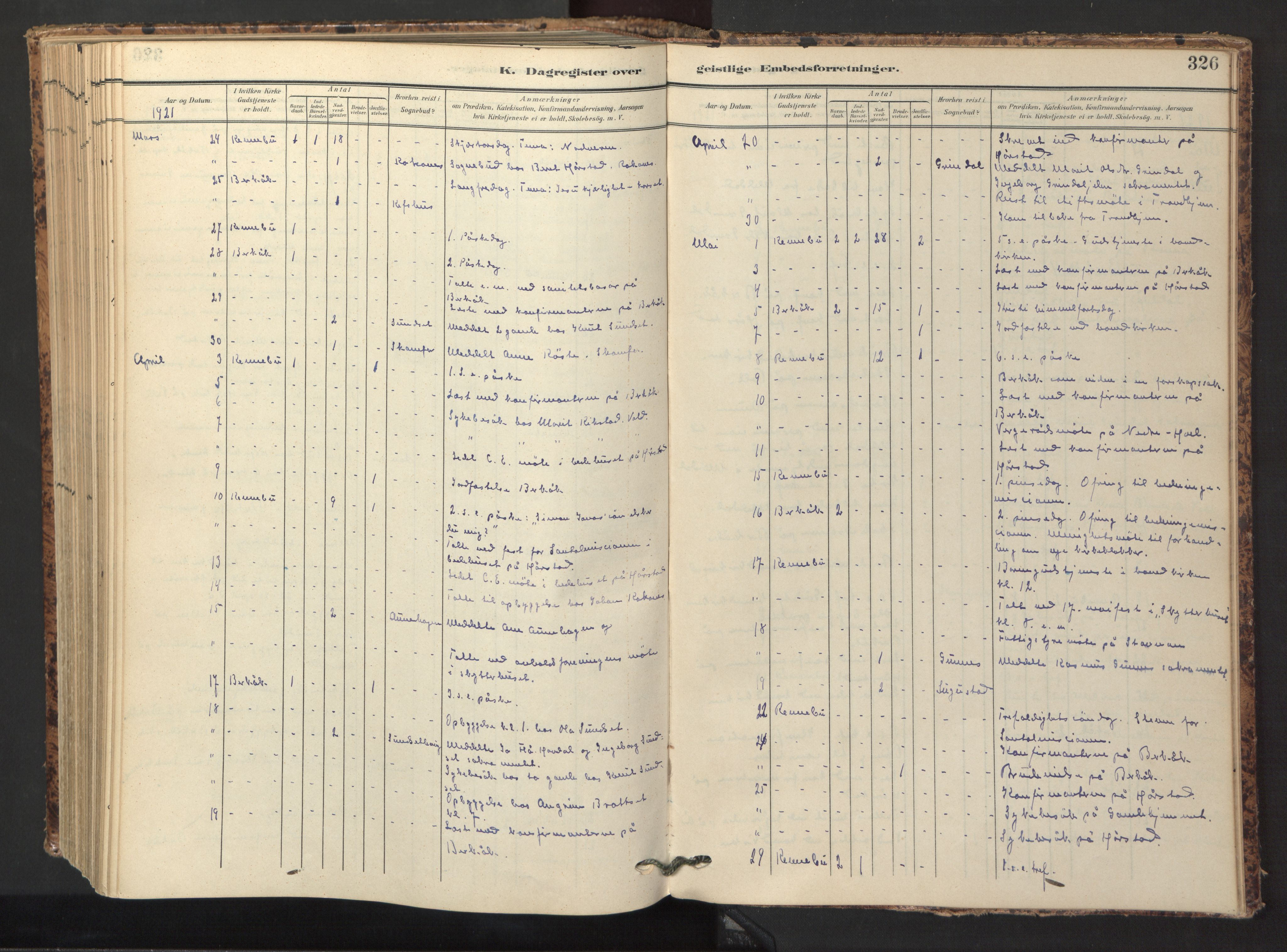 Ministerialprotokoller, klokkerbøker og fødselsregistre - Sør-Trøndelag, SAT/A-1456/674/L0873: Parish register (official) no. 674A05, 1908-1923, p. 326