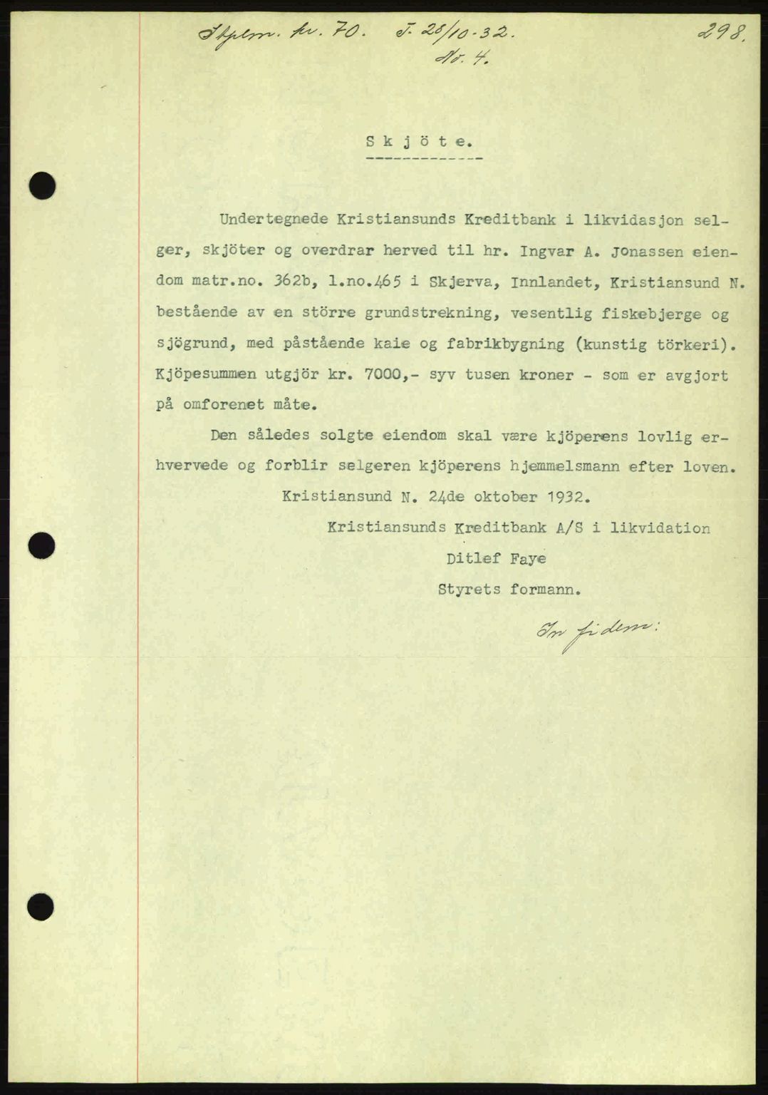 Kristiansund byfogd, AV/SAT-A-4587/A/27: Mortgage book no. 26, 1931-1933, Deed date: 28.10.1932